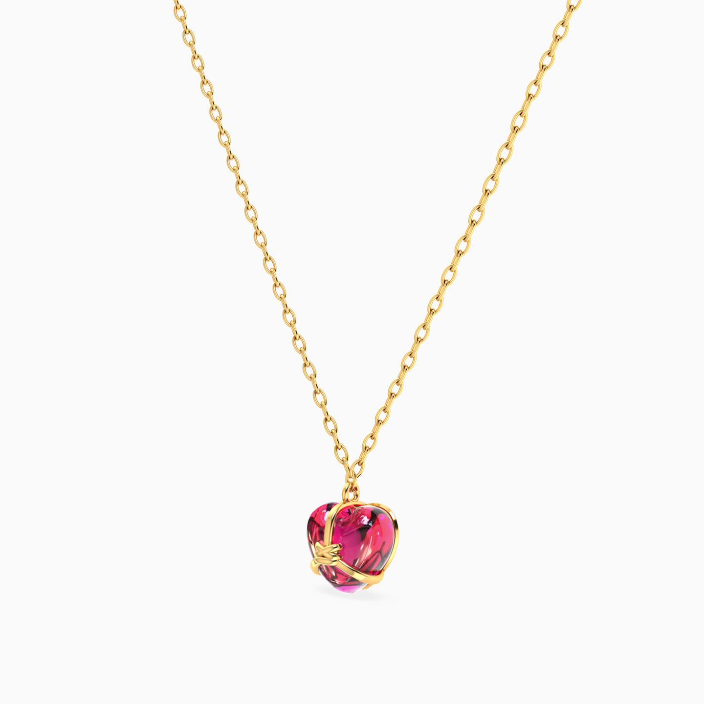 Golden Detail & Heart Red Stone Necklace in 18K Gold - 2 Golden Detail & Heart Red Stone Necklace in 18K Gold - 2