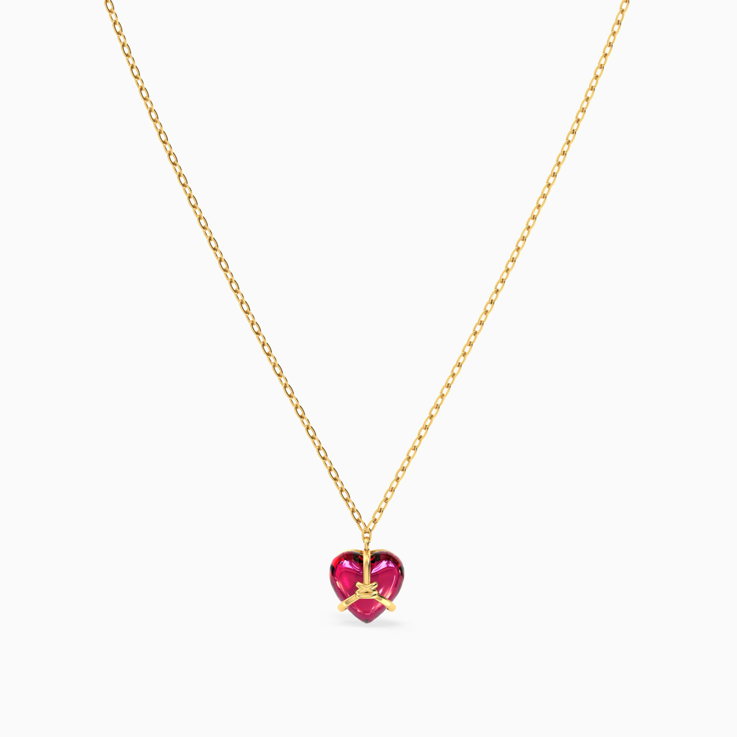 Golden Detail & Heart Red Stone Necklace in 18K Gold - 3 Golden Detail & Heart Red Stone Necklace in 18K Gold - 3