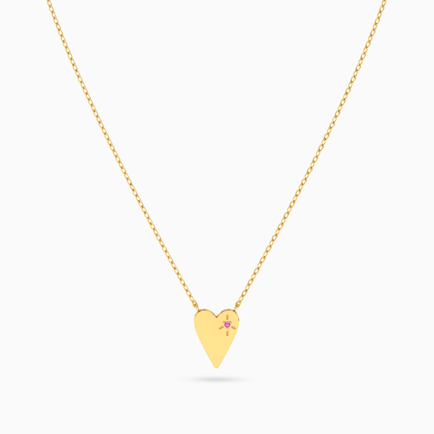Golden Heart with Pink Stone Necklace in 18K Gold - 3 Golden Heart with Pink Stone Necklace in 18K Gold - 3