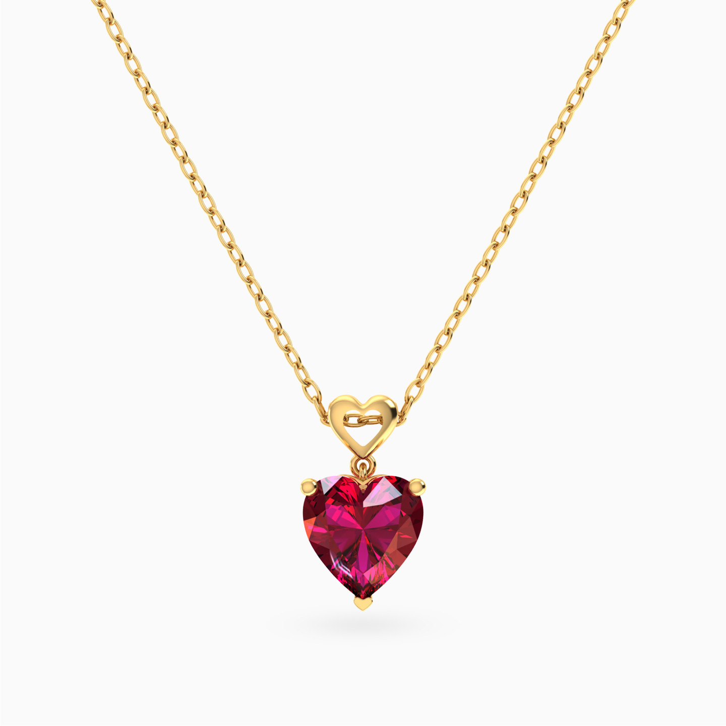 Detailed Heart Ruby Color Stone Necklace in 18K Gold Detailed Heart Ruby Color Stone Necklace in 18K Gold