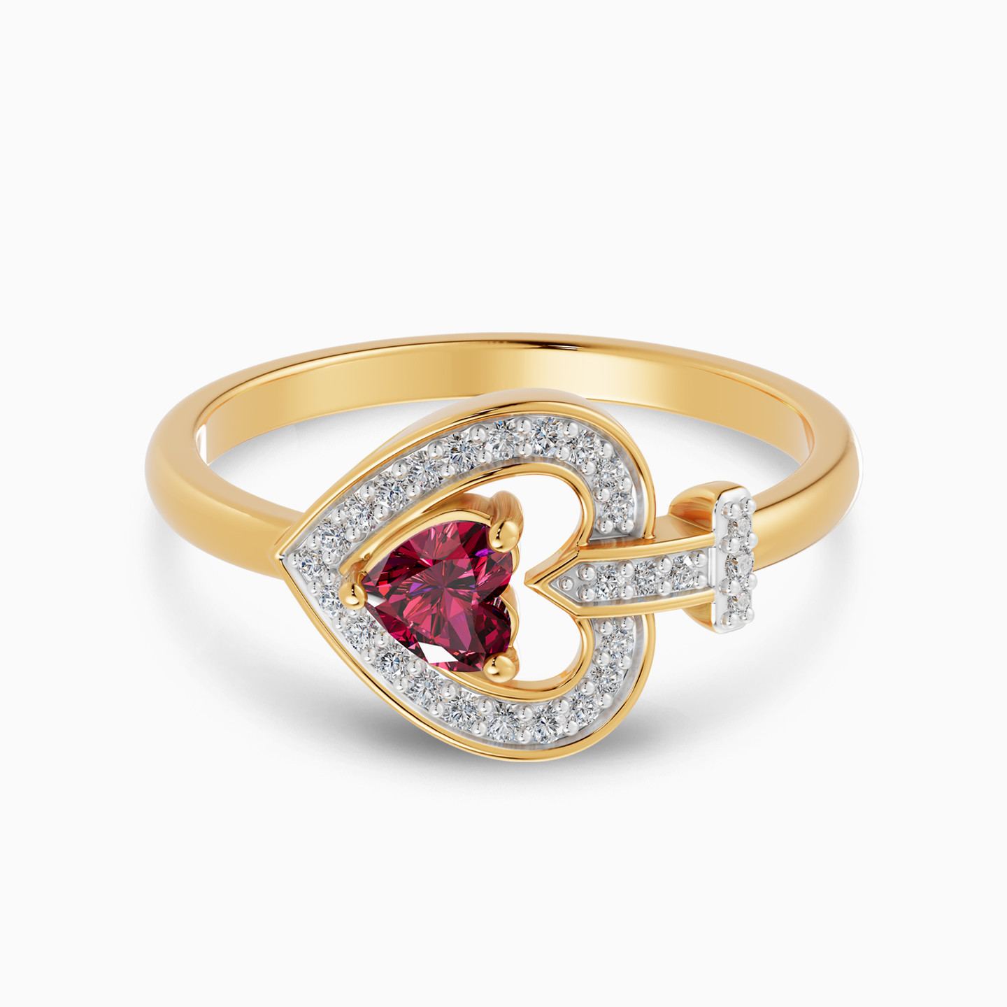Heart Frame Red Stone Diamond Ring in 18K Gold Heart Frame Red Stone Diamond Ring in 18K Gold