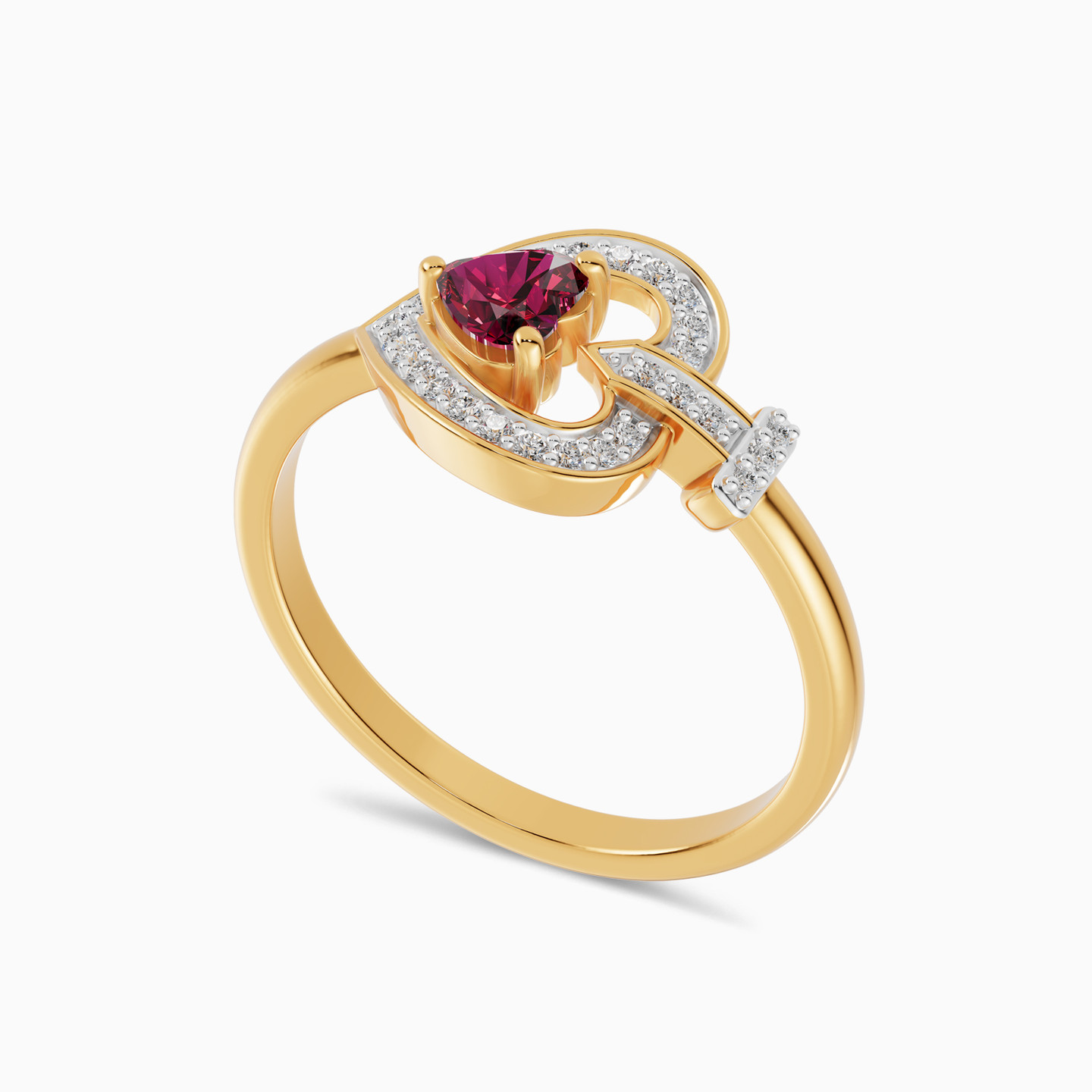 Heart Frame Red Stone Diamond Ring in 18K Gold - 3 Heart Frame Red Stone Diamond Ring in 18K Gold - 3