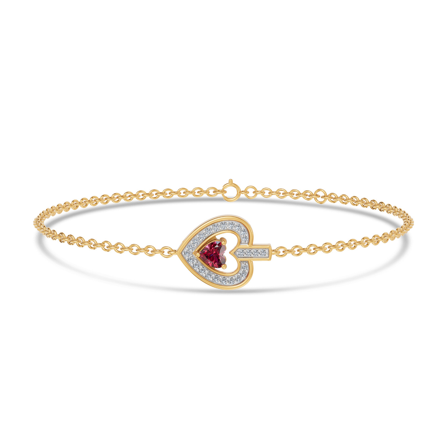 Heart Frame Red Stone Diamond Chain Bracelet in 18K Gold Heart Frame Red Stone Diamond Chain Bracelet in 18K Gold