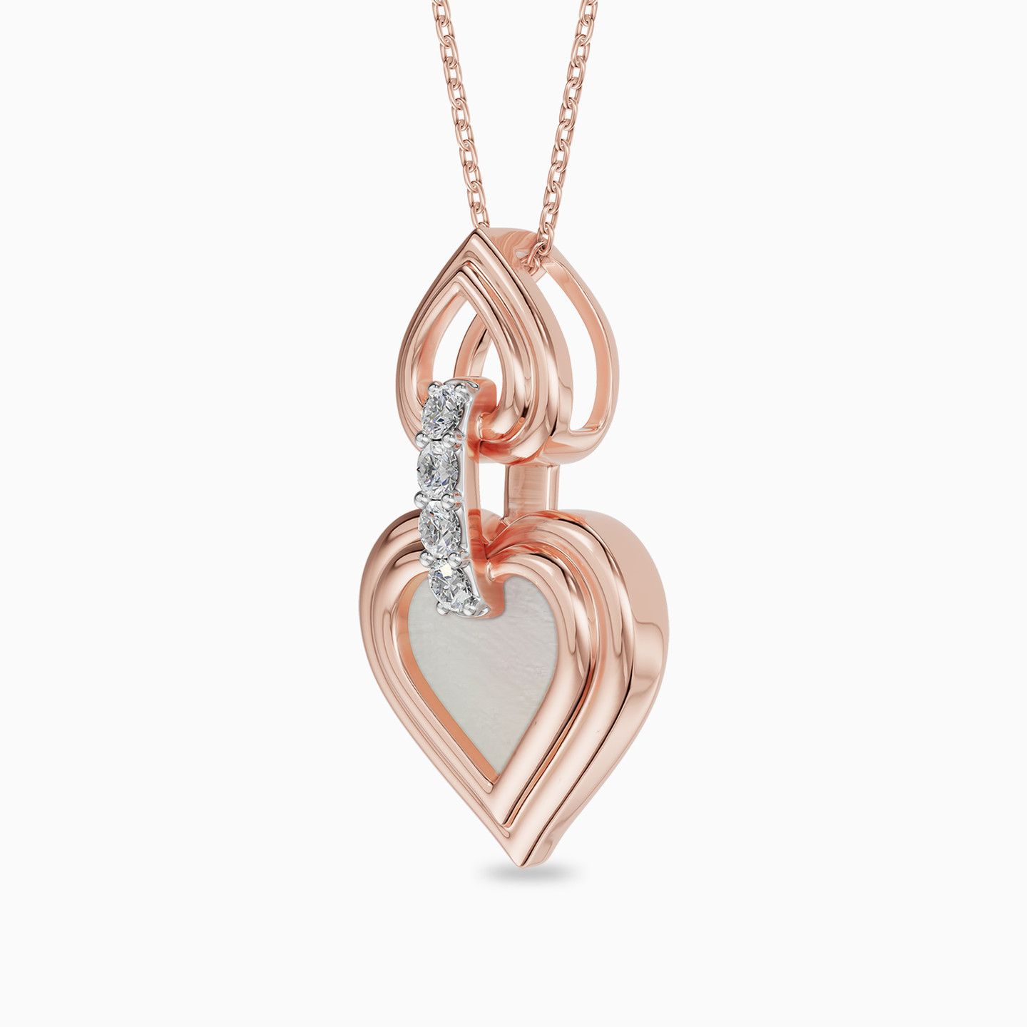 Two Hearts Pearl Diamond Necklace in 18K Gold - 2 Two Hearts Pearl Diamond Necklace in 18K Gold - 2