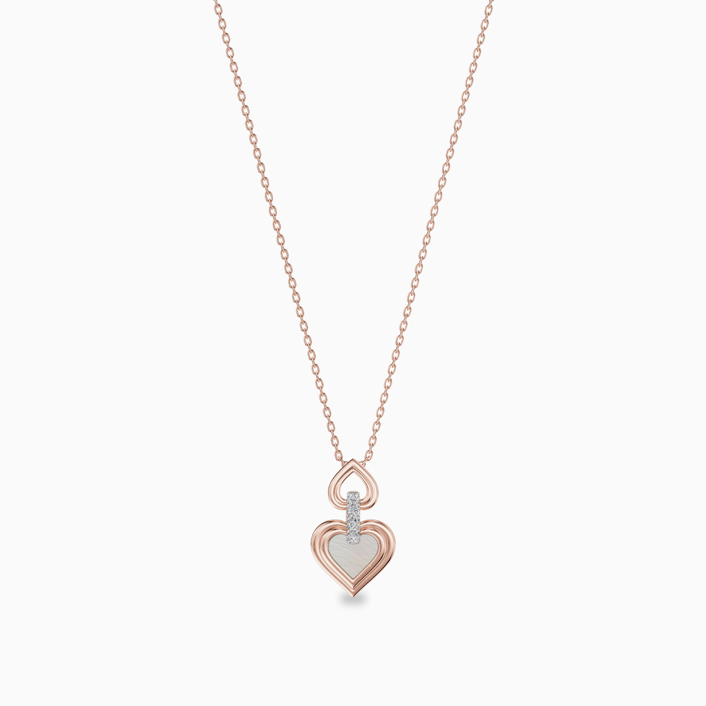 Two Hearts Pearl Diamond Necklace in 18K Gold - 3 Two Hearts Pearl Diamond Necklace in 18K Gold - 3