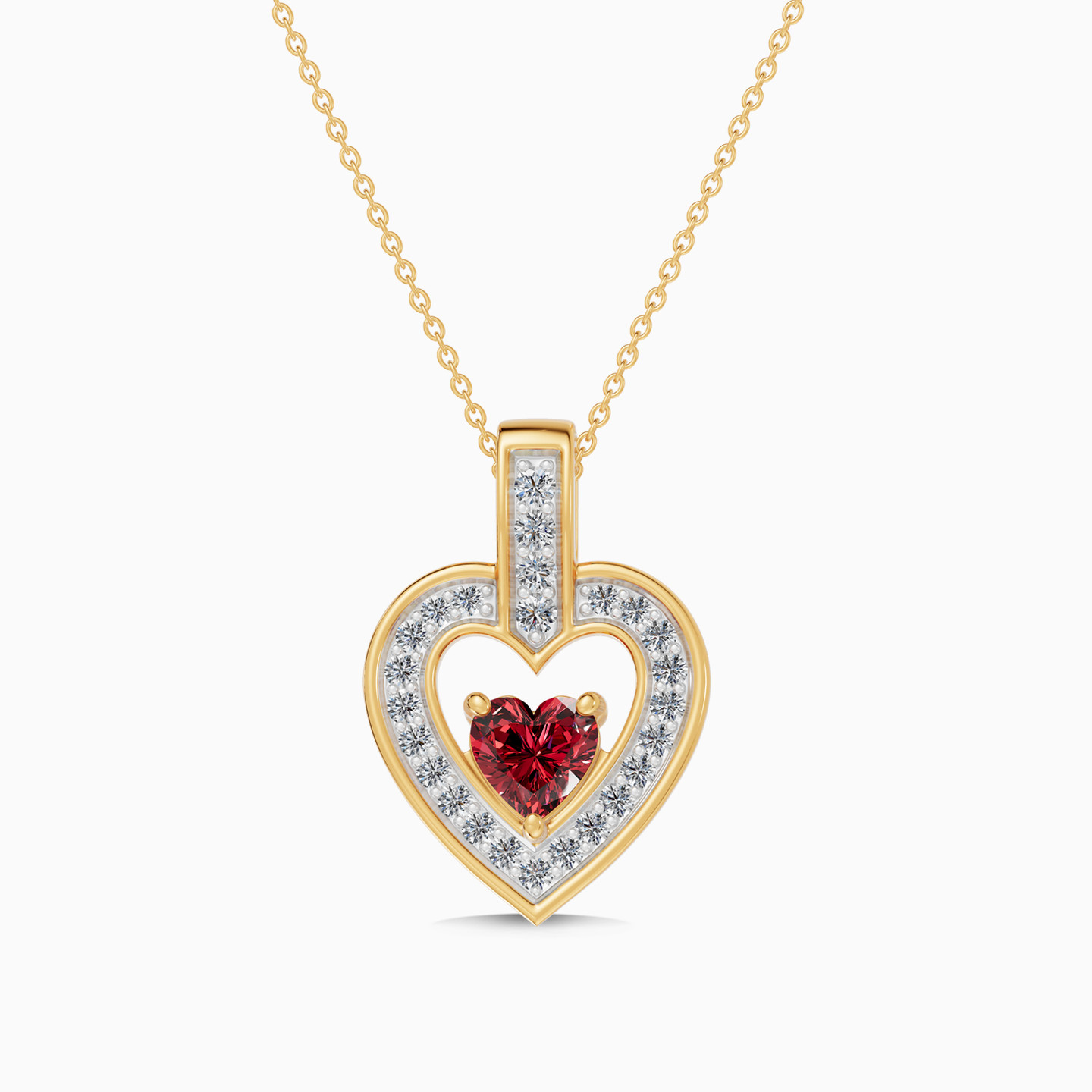 Heart Frame Red Stone Diamond Necklace in 18K Gold Heart Frame Red Stone Diamond Necklace in 18K Gold