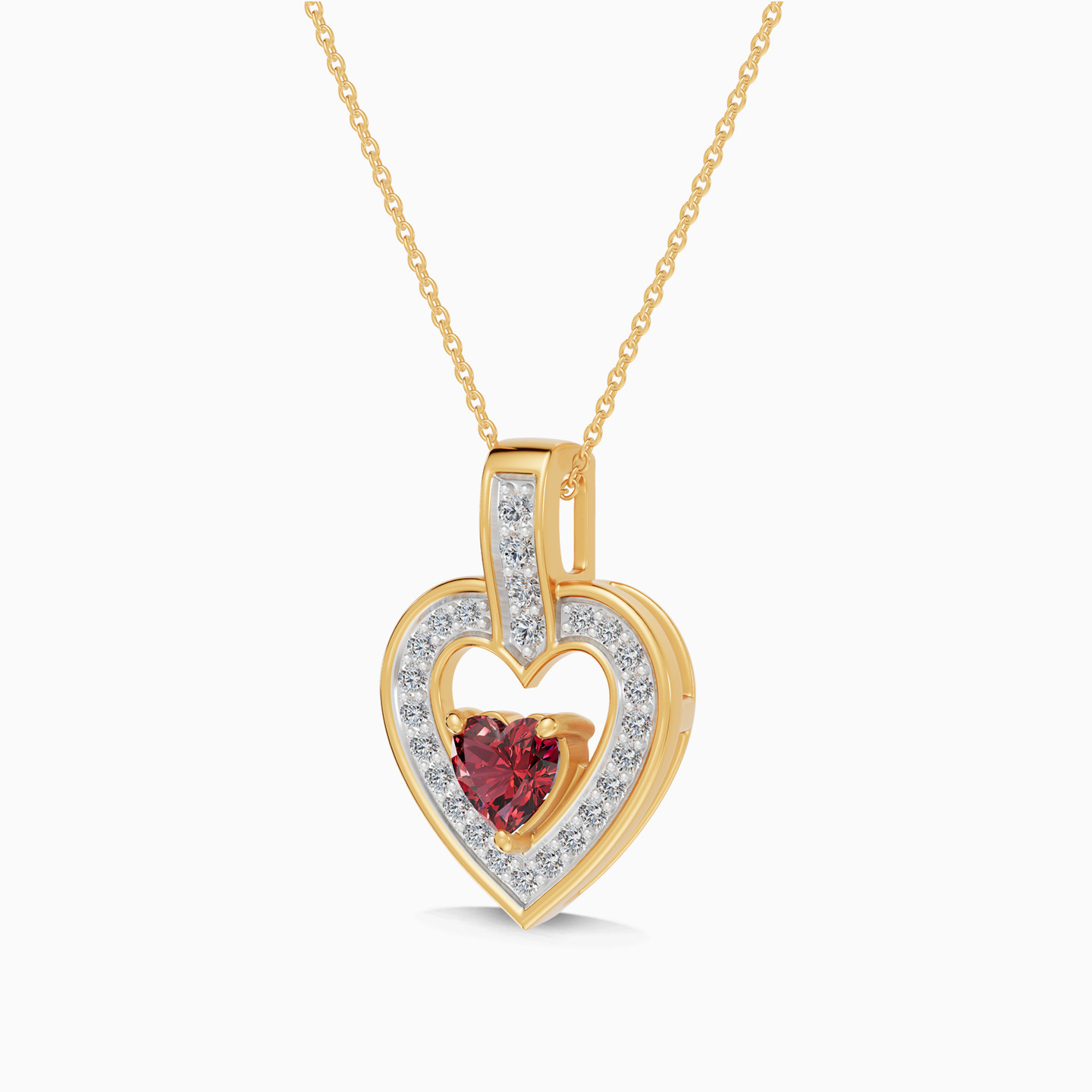 Heart Frame Red Stone Diamond Necklace in 18K Gold - 3 Heart Frame Red Stone Diamond Necklace in 18K Gold - 3