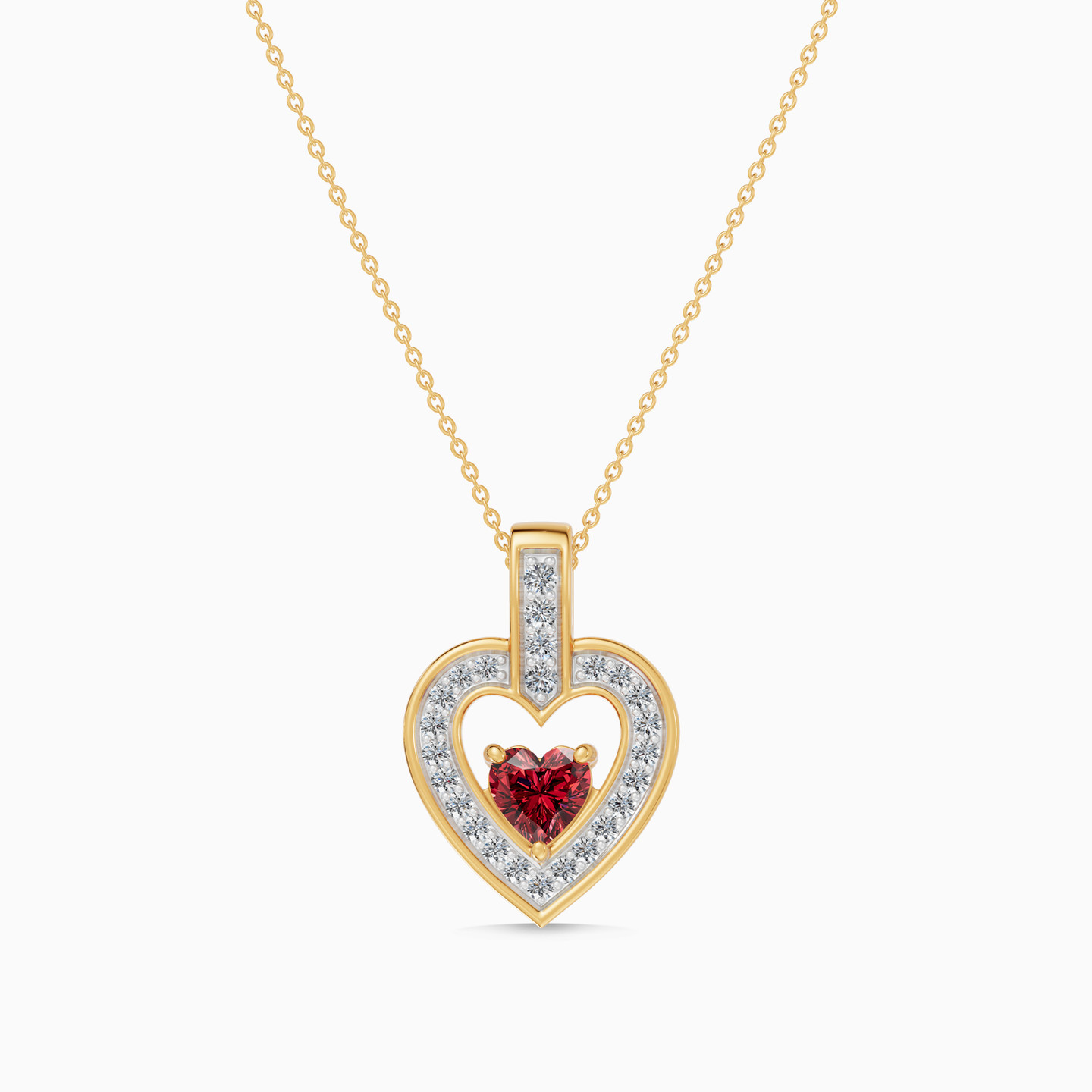 Heart Frame Red Stone Diamond Necklace in 18K Gold - 4 Heart Frame Red Stone Diamond Necklace in 18K Gold - 4