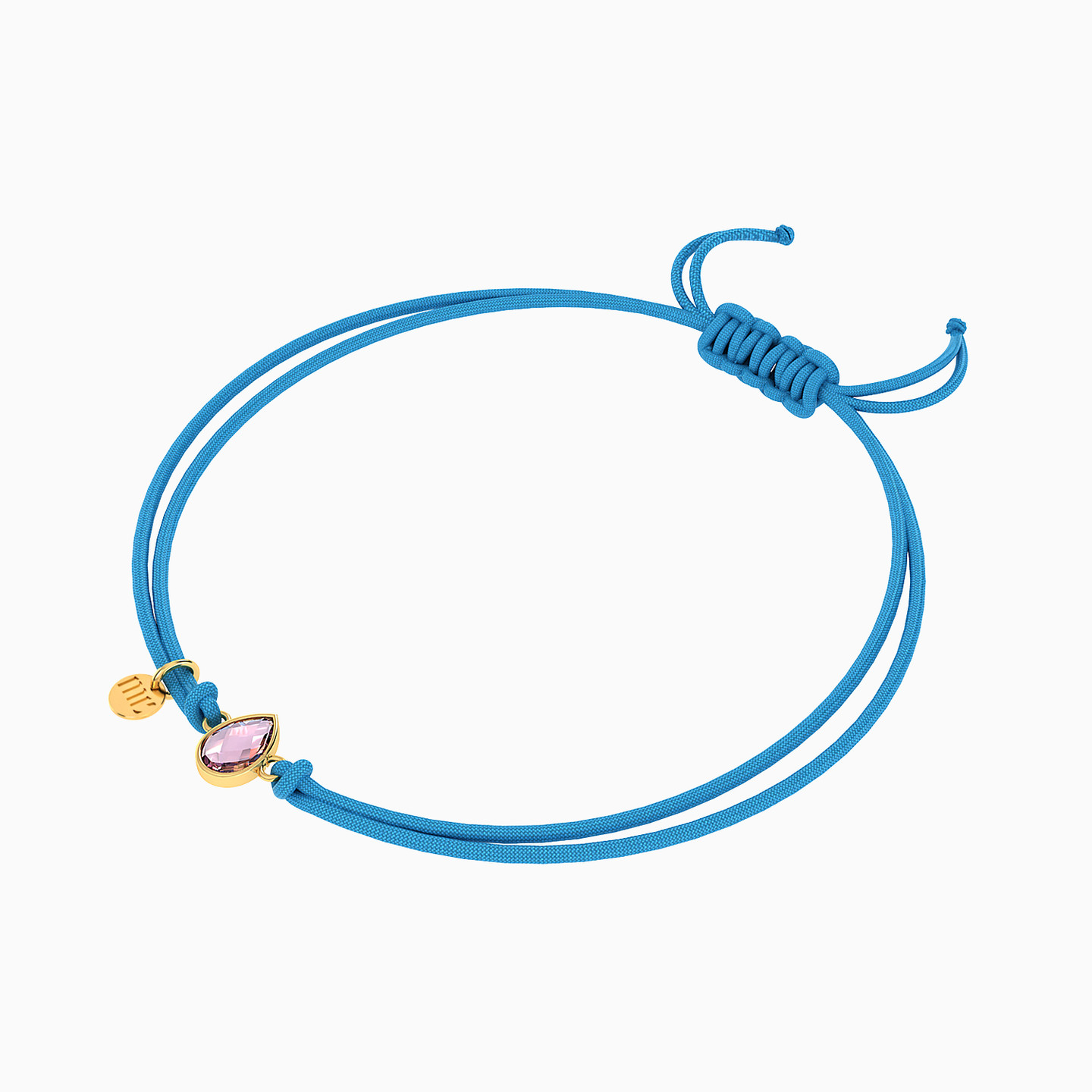 Teardrop Rose Stone & Blue Cord Bracelet in 14K Gold - 3 Teardrop Rose Stone & Blue Cord Bracelet in 14K Gold - 3