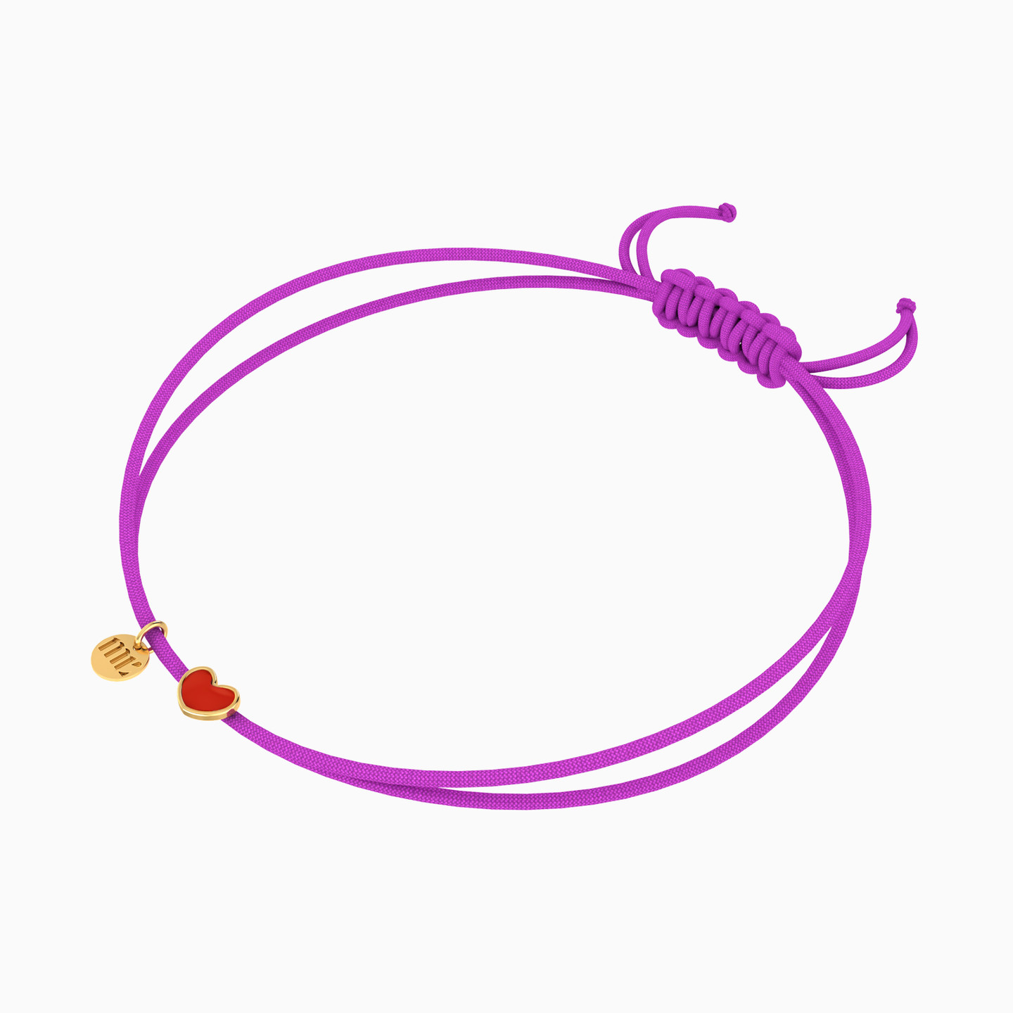 Kids Red Enamel Heart Purple Cord Bracelet in 14K Gold - 2 Kids Red Enamel Heart Purple Cord Bracelet in 14K Gold - 2
