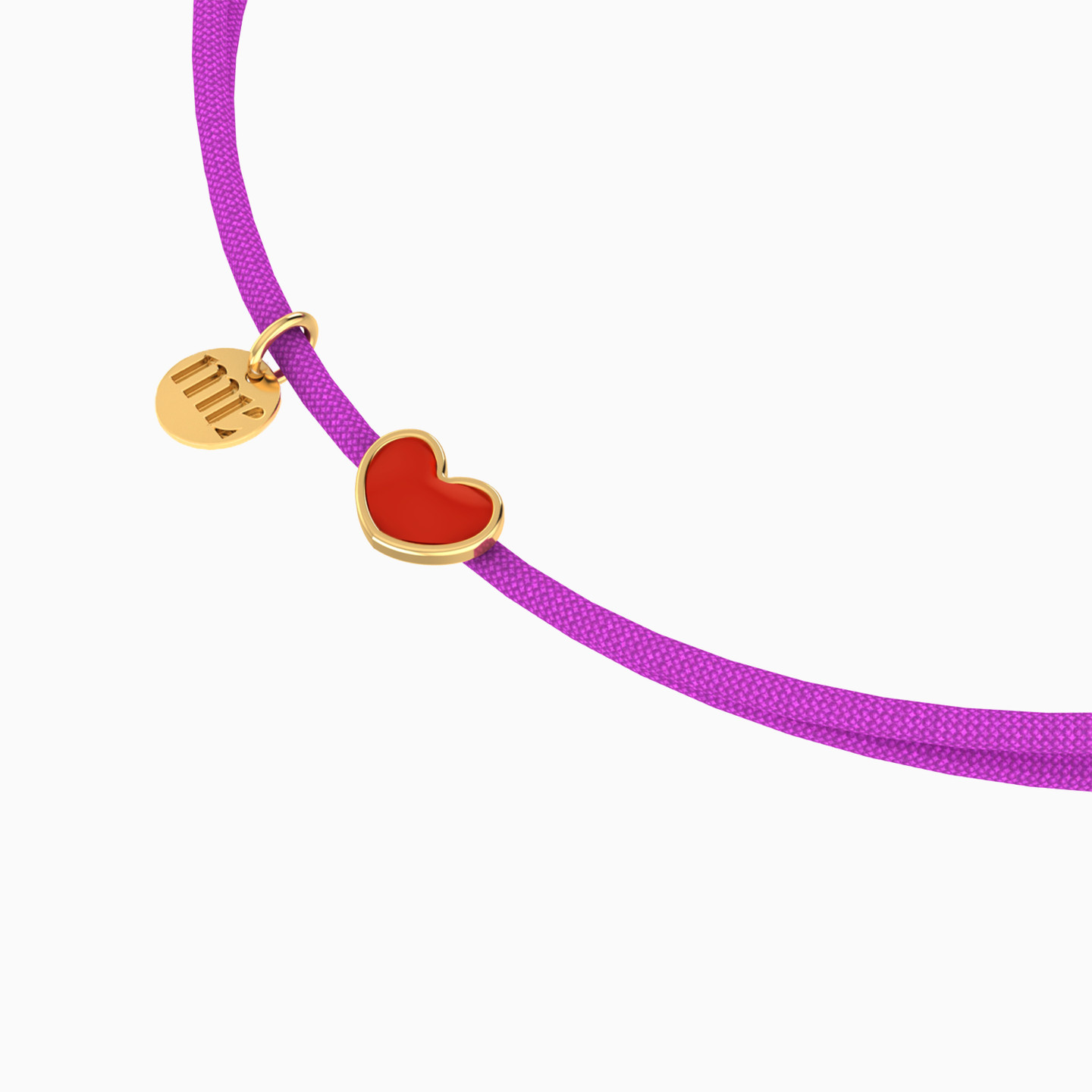 Kids Red Enamel Heart Purple Cord Bracelet in 14K Gold - 3 Kids Red Enamel Heart Purple Cord Bracelet in 14K Gold - 3