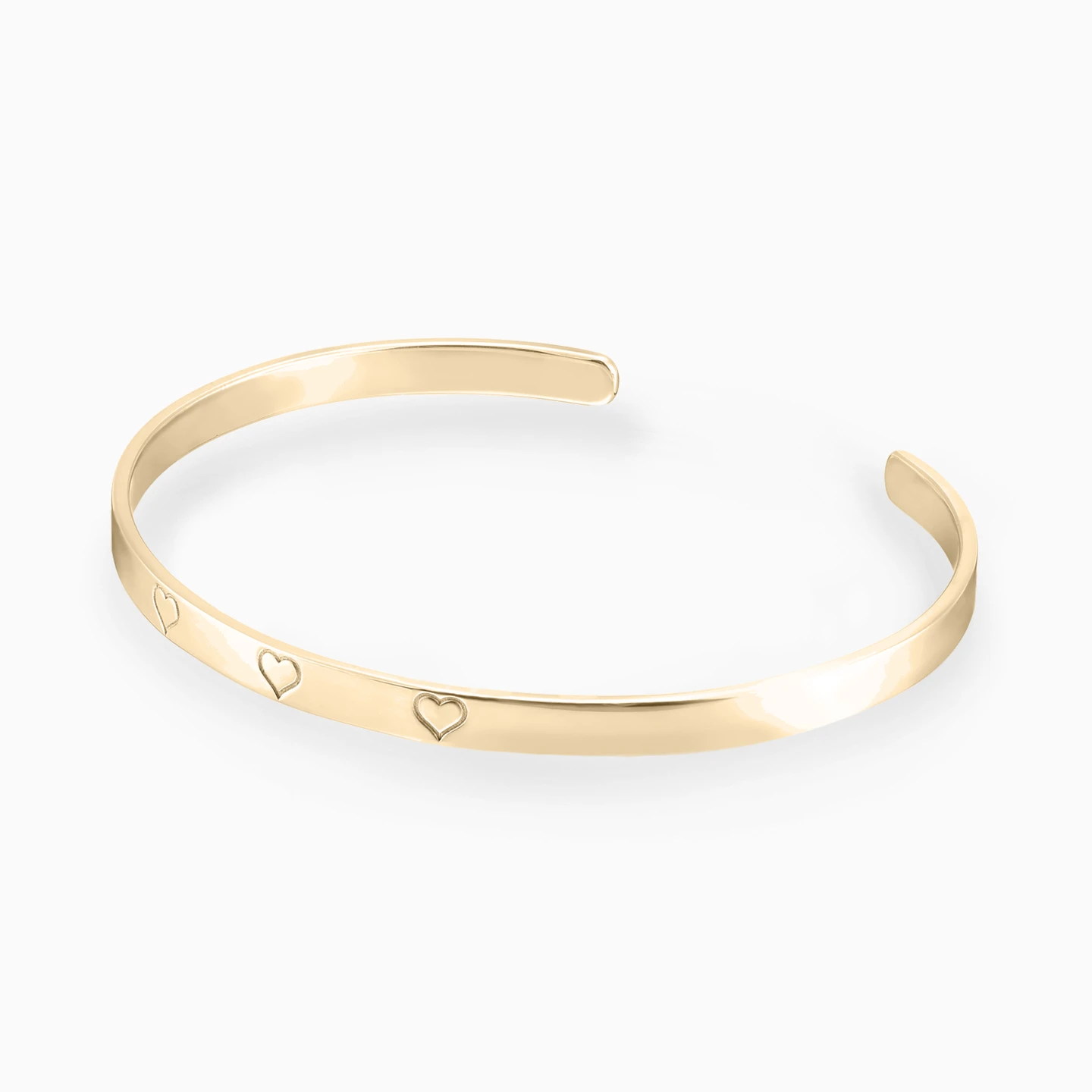 Three Engraved Hearts Cuff Bracelet in Yellow Gold Plating - 3 Three Engraved Hearts Cuff Bracelet in Yellow Gold Plating - 3