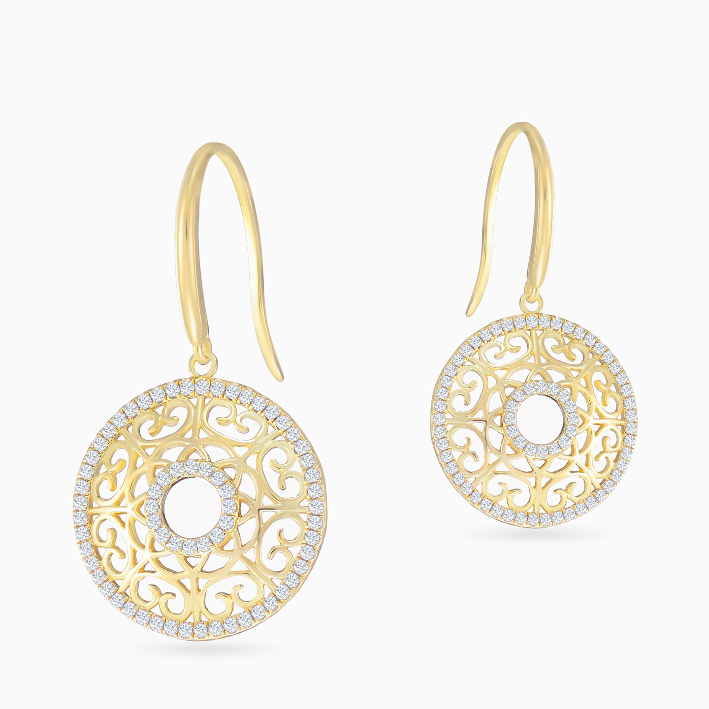 Intricate Circle Cubic Zirconia Drop Earrings in Yellow Gold Plating - 4 Intricate Circle Cubic Zirconia Drop Earrings in Yellow Gold Plating - 4