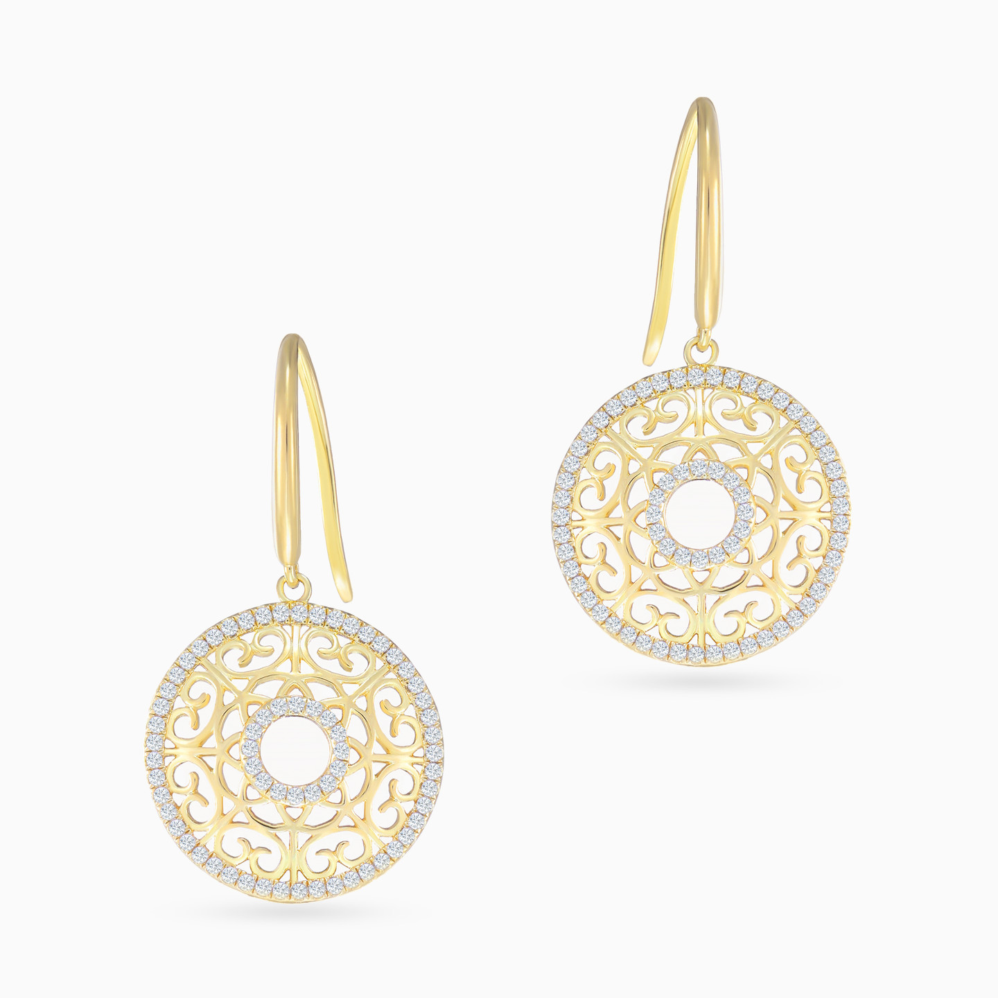 Intricate Circle Cubic Zirconia Drop Earrings in Yellow Gold Plating - 3 Intricate Circle Cubic Zirconia Drop Earrings in Yellow Gold Plating - 3