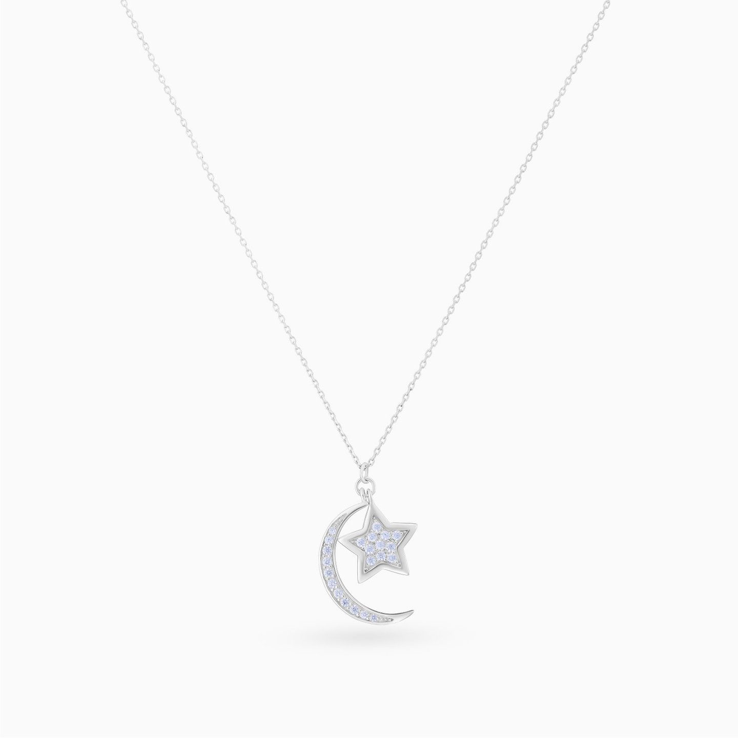سلسلة شكل هلال ونجمة فضة إسترلينية مزينة بأحجار زركون - 3 سلسلة شكل هلال ونجمة فضة إسترلينية مزينة بأحجار زركون - 3
