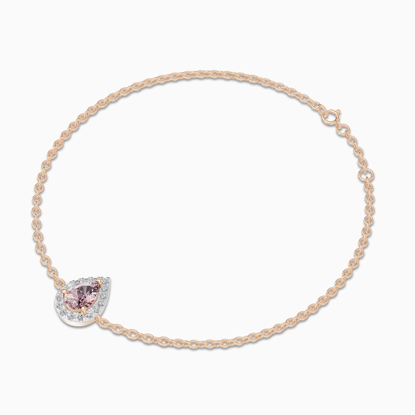 Pear Peach Stone Diamond Chain Bracelet in 18K Gold - 3 Pear Peach Stone Diamond Chain Bracelet in 18K Gold - 3
