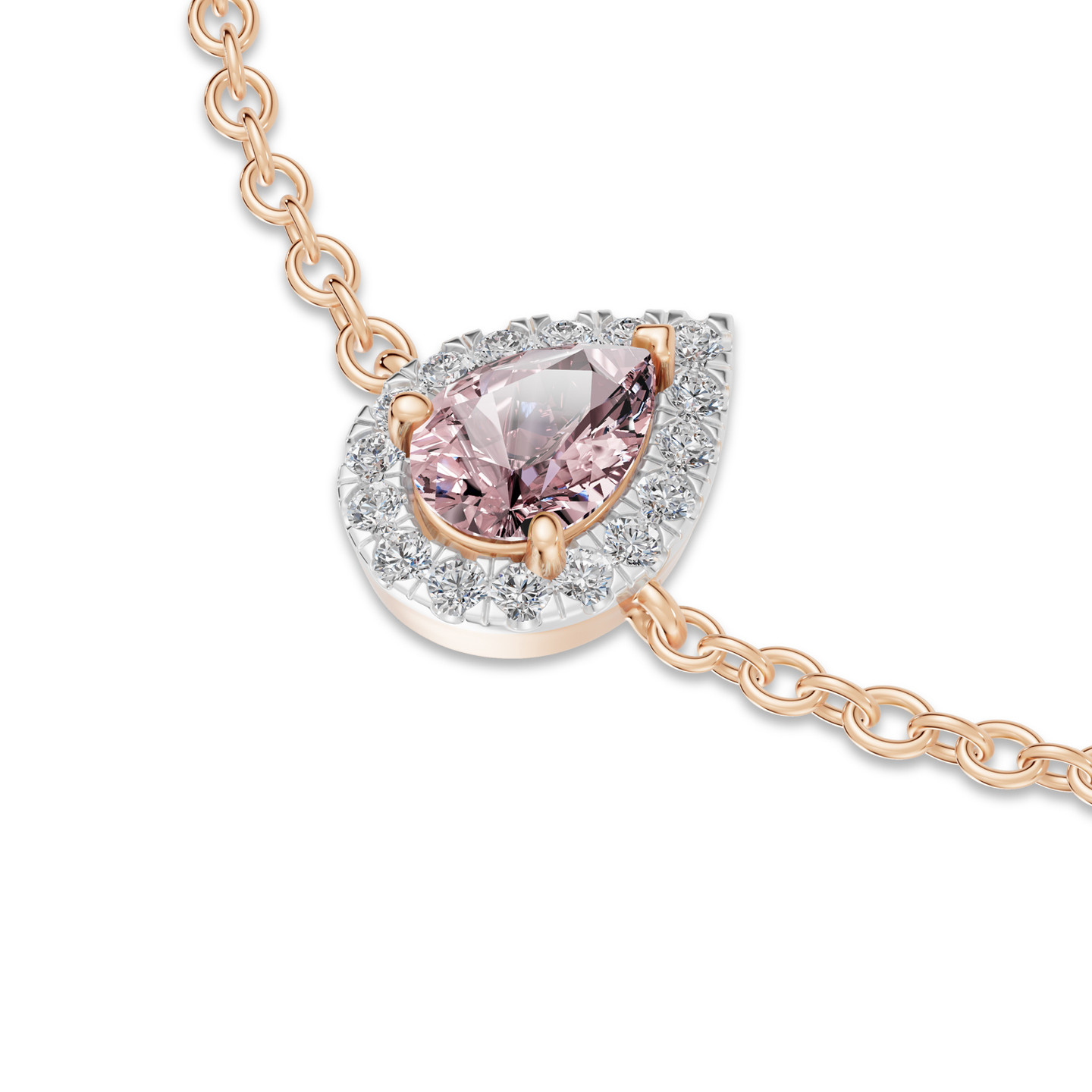 Pear Peach Stone Diamond Chain Bracelet in 18K Gold - 4 Pear Peach Stone Diamond Chain Bracelet in 18K Gold - 4