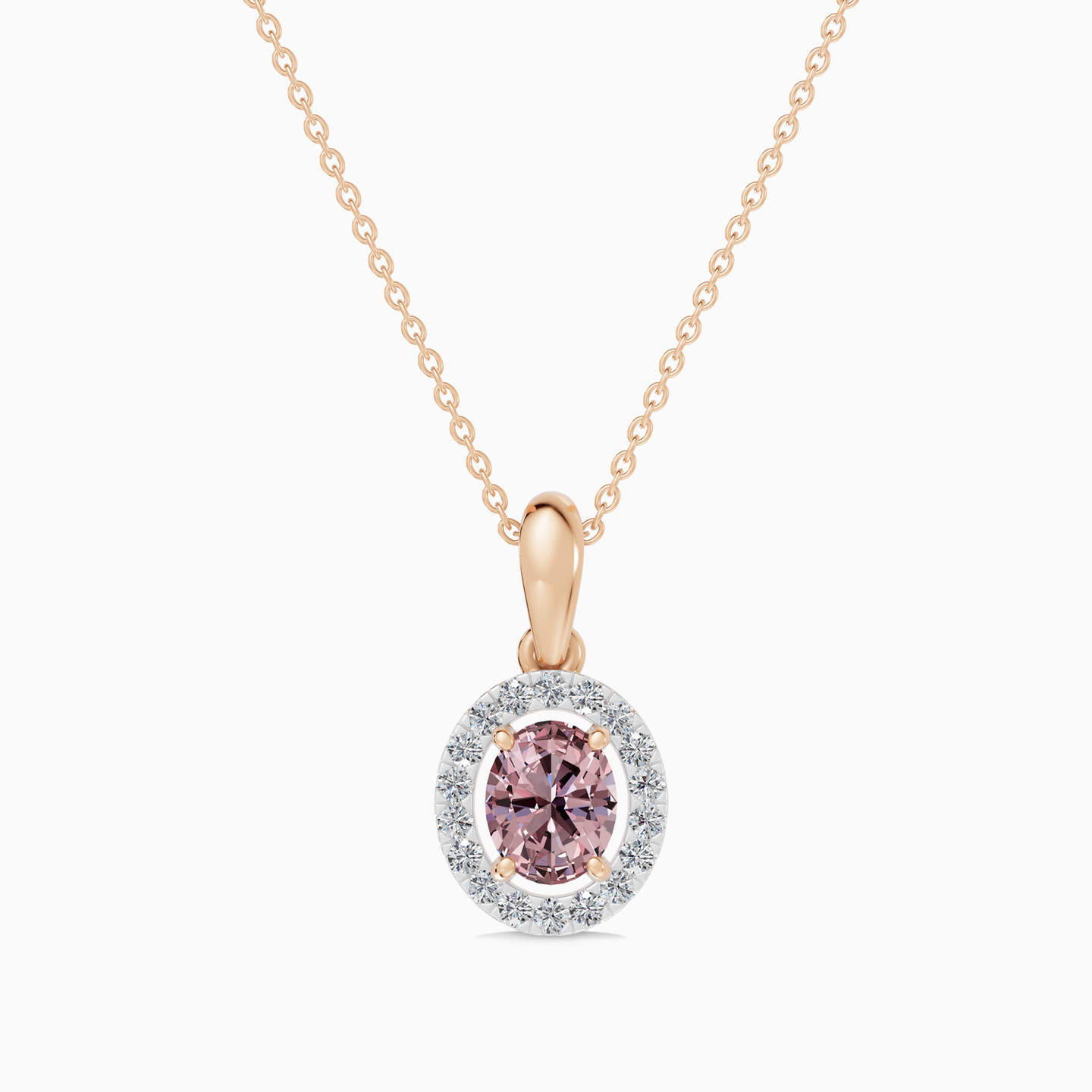 Oval Peach Stone Diamond Necklace in 18K Gold Oval Peach Stone Diamond Necklace in 18K Gold