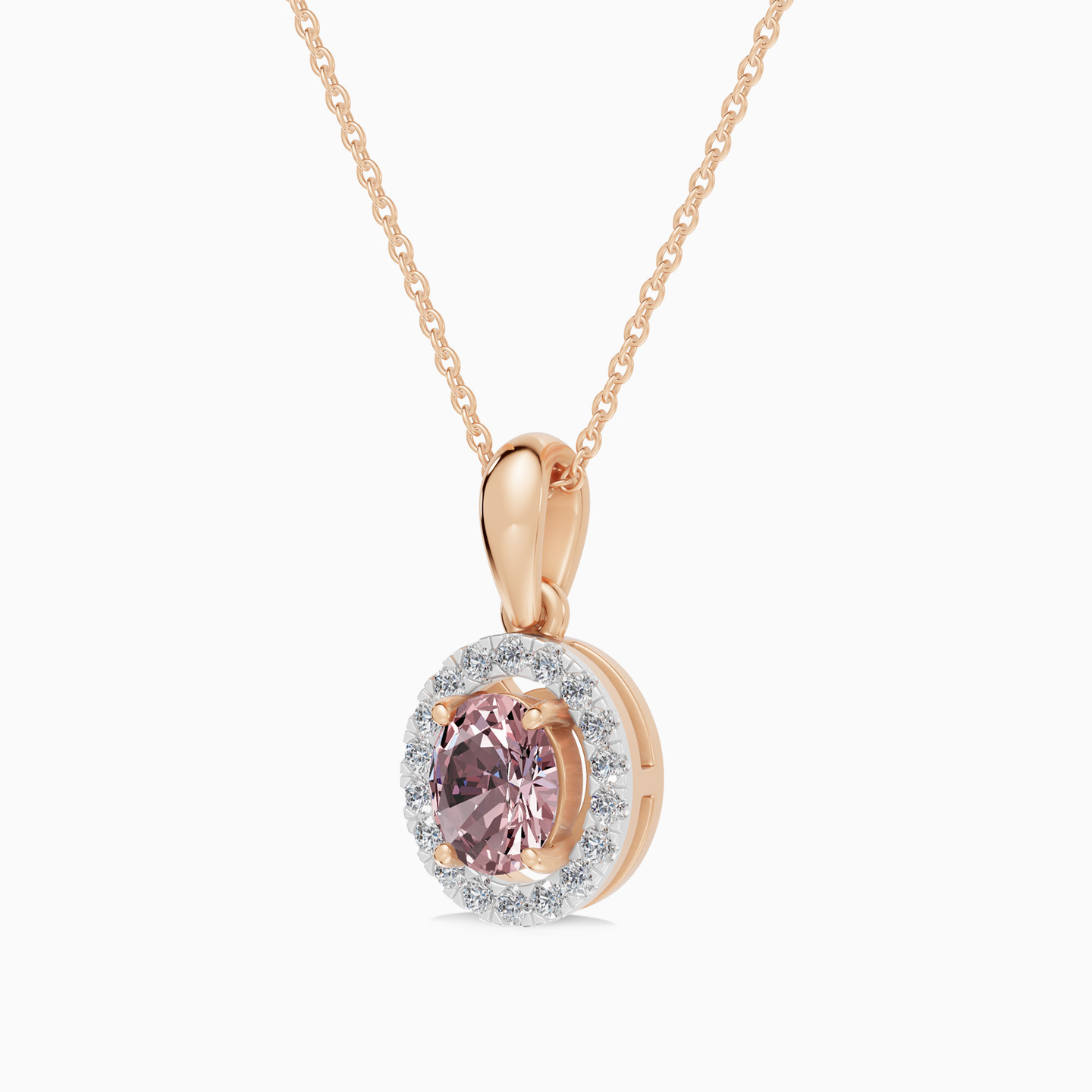 Oval Peach Stone Diamond Necklace in 18K Gold - 3 Oval Peach Stone Diamond Necklace in 18K Gold - 3
