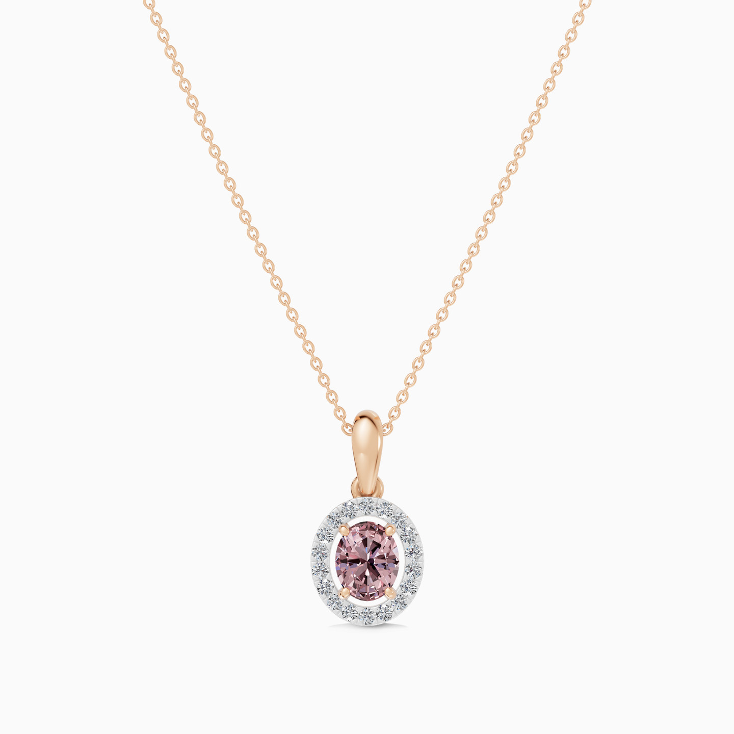 Oval Peach Stone Diamond Necklace in 18K Gold - 4 Oval Peach Stone Diamond Necklace in 18K Gold - 4