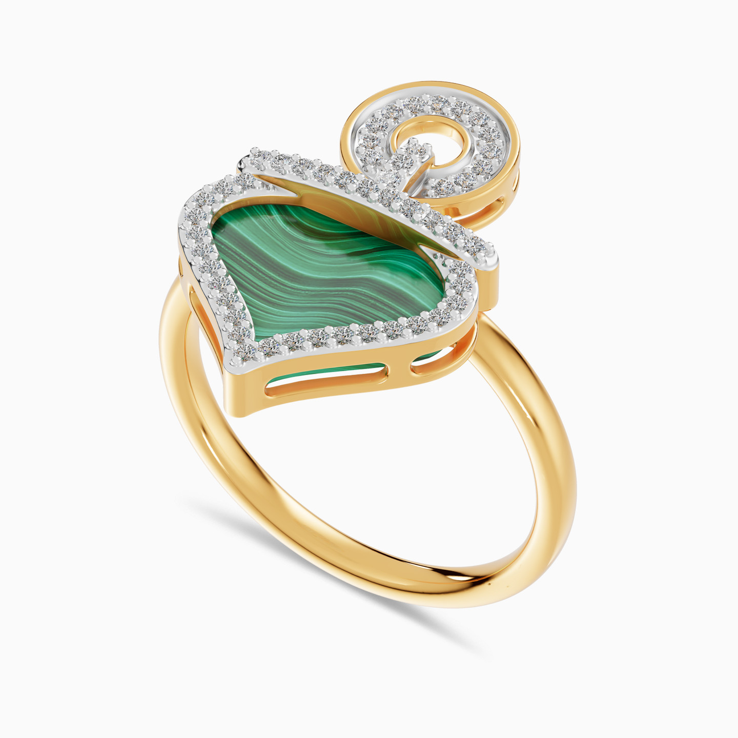 Ramadan Round & Ogee Arch Malachite Diamond Ring 18K Gold - 3 Ramadan Round & Ogee Arch Malachite Diamond Ring 18K Gold - 3