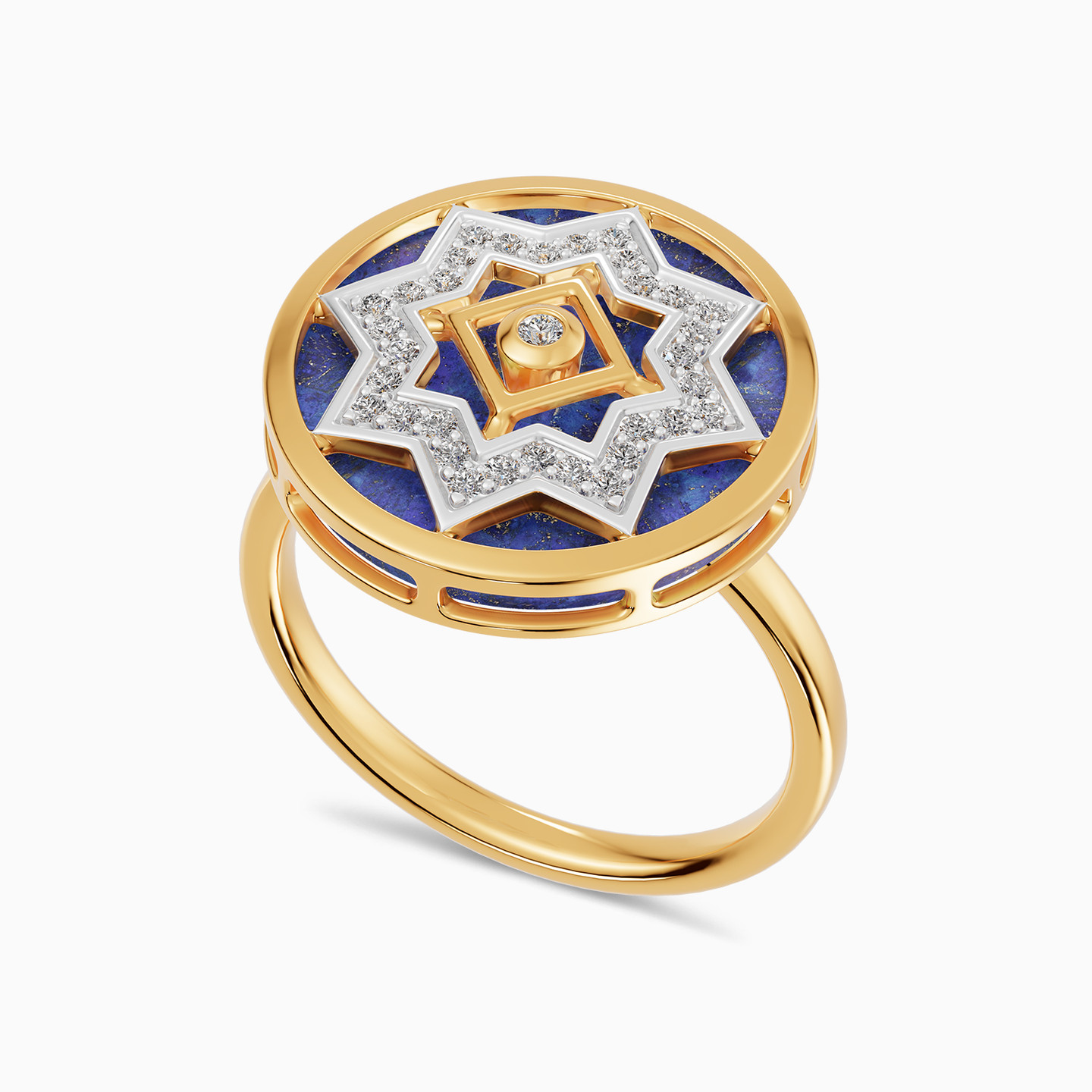مجموعة رمضان خاتم شكل دائري ونجمة ذهب عيار 18 قيراط مزين بالألماس وحجر أزرق - 3 مجموعة رمضان خاتم شكل دائري ونجمة ذهب عيار 18 قيراط مزين بالألماس وحجر أزرق - 3