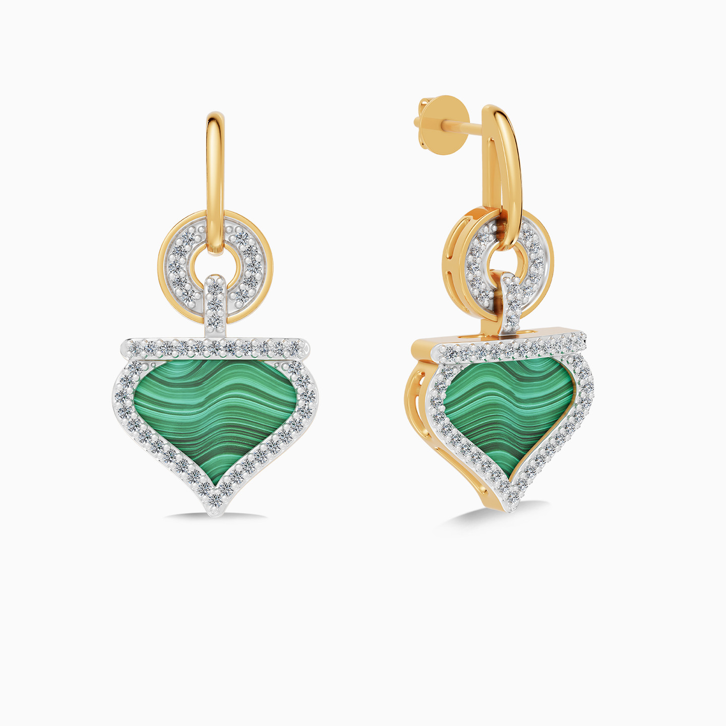Ramadan Round & Ogee Arch Malachite Diamond Drop Earrings 18K Gold Ramadan Round & Ogee Arch Malachite Diamond Drop Earrings 18K Gold
