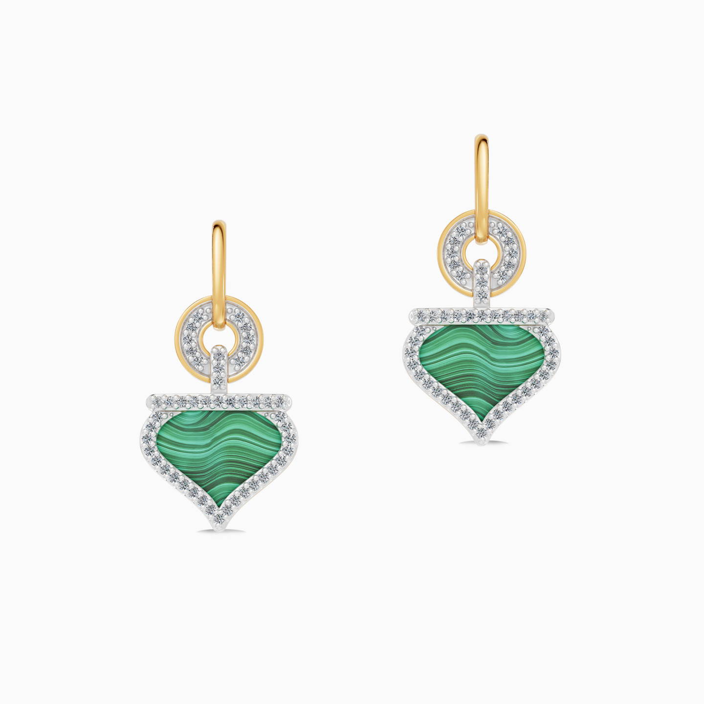 Ramadan Round & Ogee Arch Malachite Diamond Drop Earrings 18K Gold - 3 Ramadan Round & Ogee Arch Malachite Diamond Drop Earrings 18K Gold - 3