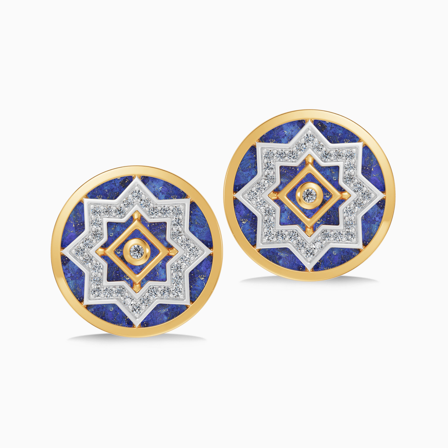 مجموعة رمضان أقراط صغيرة شكل دائري ونجمة ذهب عيار 18 قيراط مزينة بالألماس وحجر أزرق - 3 مجموعة رمضان أقراط صغيرة شكل دائري ونجمة ذهب عيار 18 قيراط مزينة بالألماس وحجر أزرق - 3