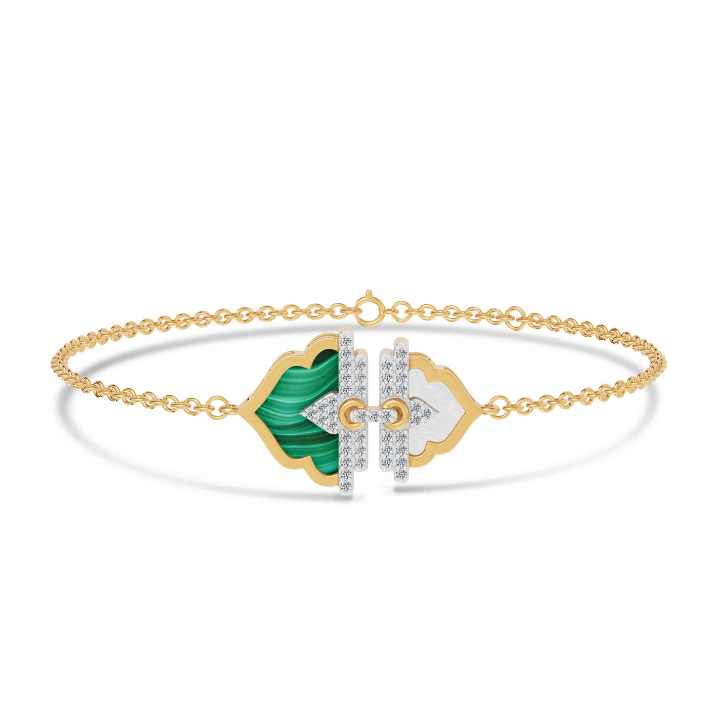 Ramadan Oriental Arch Malachite & Pearl Diamond Chain Bracelet 18K Gold Ramadan Oriental Arch Malachite & Pearl Diamond Chain Bracelet 18K Gold