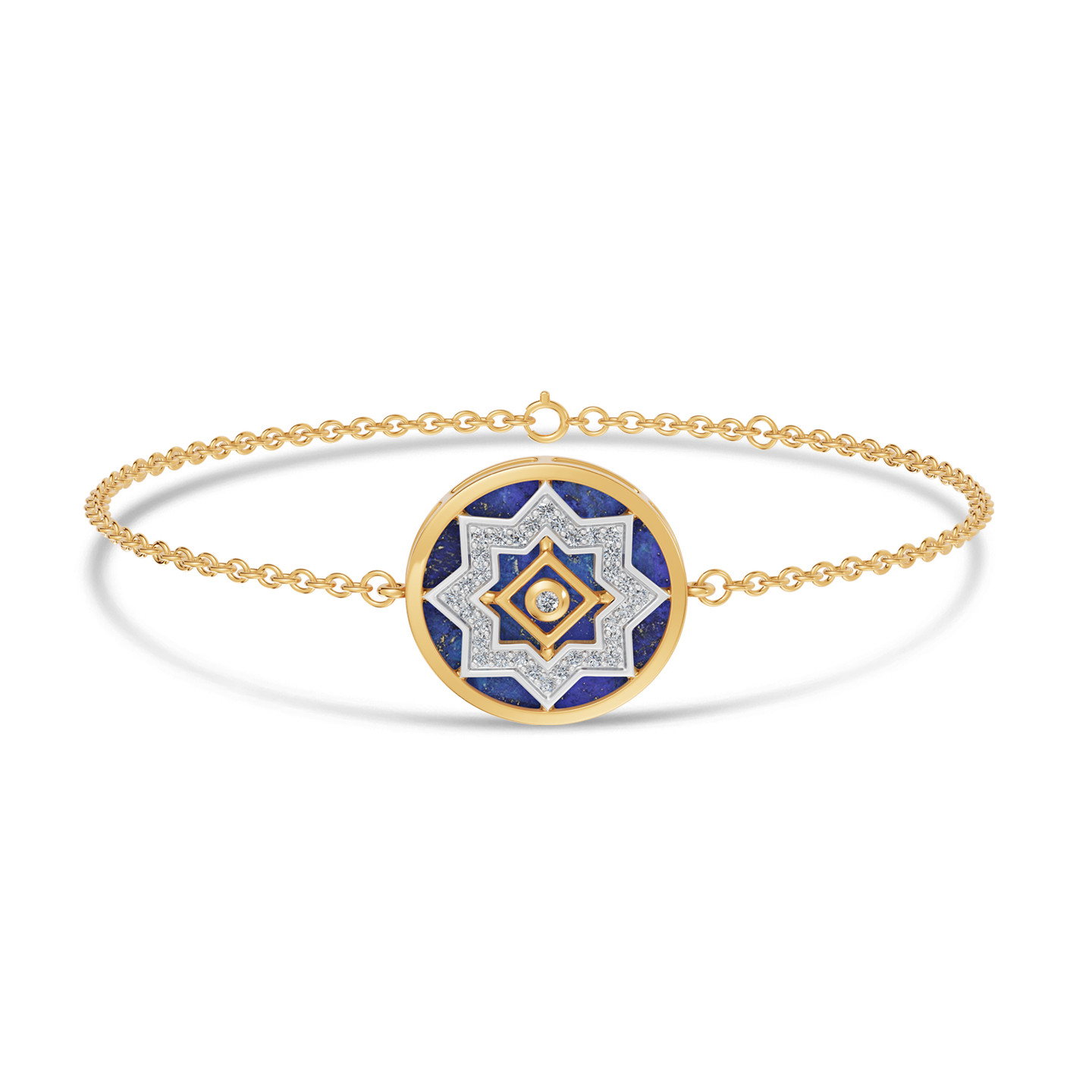 Ramadan Round & Star Blue Lapis Diamond Chain Bracelet 18K Gold Ramadan Round & Star Blue Lapis Diamond Chain Bracelet 18K Gold