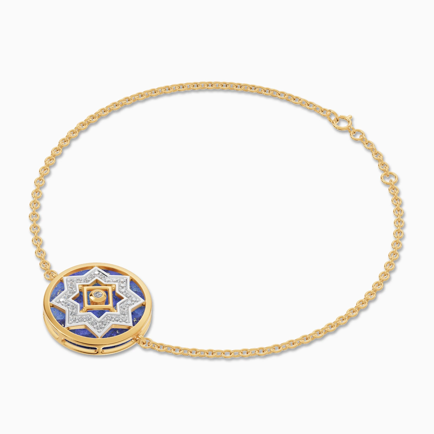 Ramadan Round & Star Blue Lapis Diamond Chain Bracelet 18K Gold - 3 Ramadan Round & Star Blue Lapis Diamond Chain Bracelet 18K Gold - 3