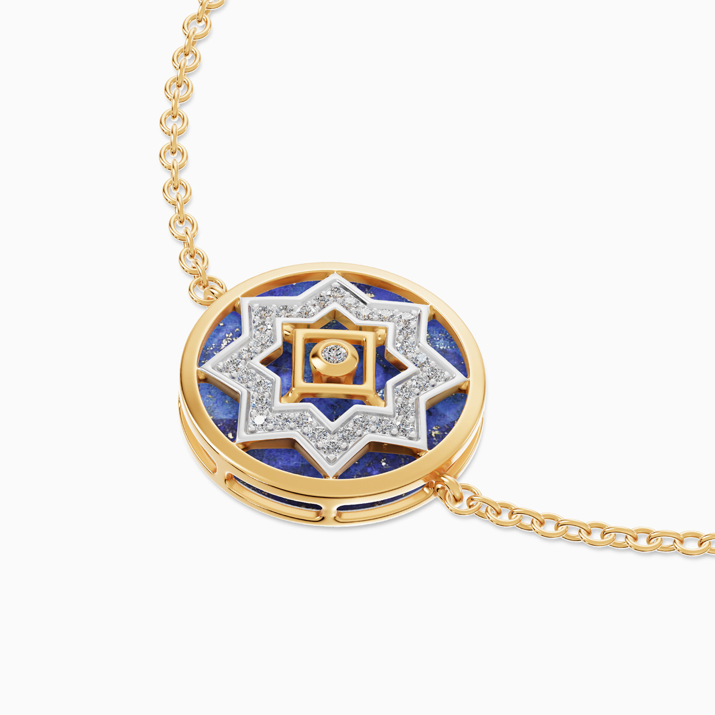 Ramadan Round & Star Blue Lapis Diamond Chain Bracelet 18K Gold - 4 Ramadan Round & Star Blue Lapis Diamond Chain Bracelet 18K Gold - 4