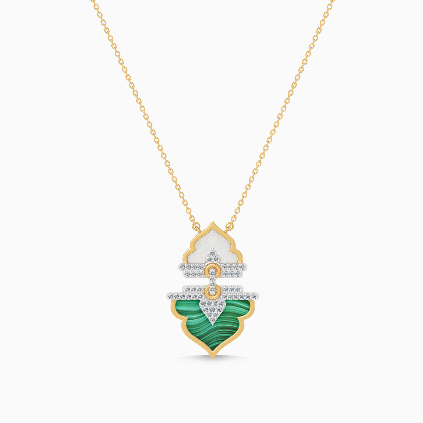 Ramadan Oriental Arch Malachite & Pearl Diamond Necklace in 18K Gold - 4 Ramadan Oriental Arch Malachite & Pearl Diamond Necklace in 18K Gold - 4