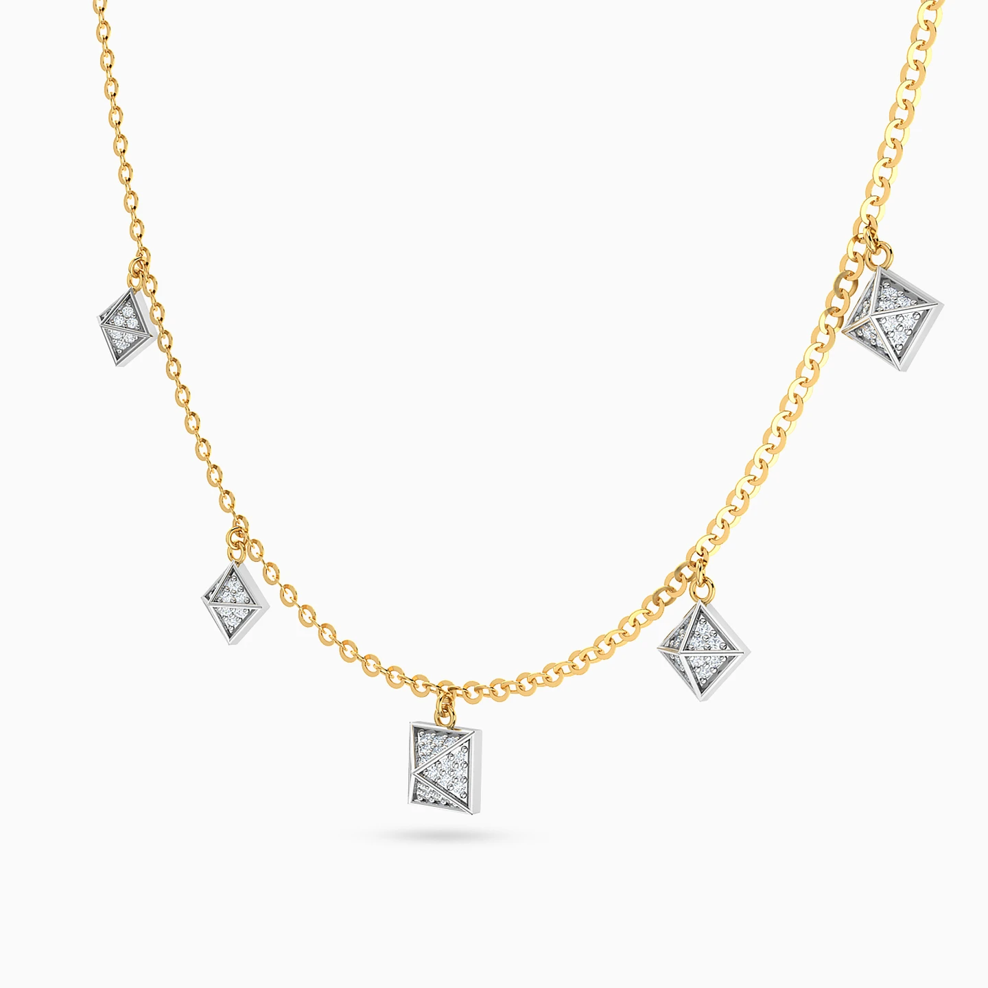 Studded Pyramids Diamond Charm Necklace in 18K Gold - 2 Studded Pyramids Diamond Charm Necklace in 18K Gold - 2