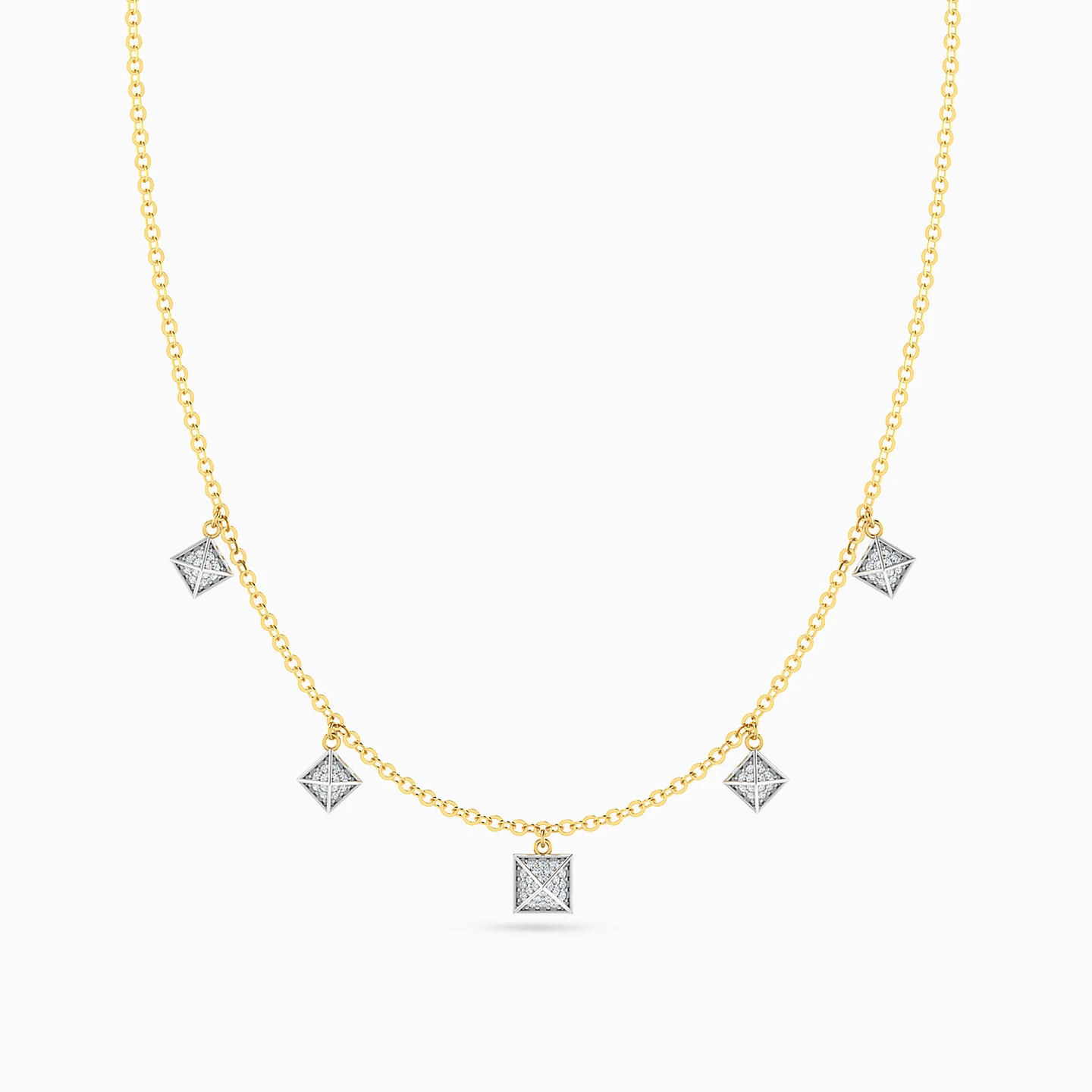 Studded Pyramids Diamond Charm Necklace in 18K Gold - 3 Studded Pyramids Diamond Charm Necklace in 18K Gold - 3