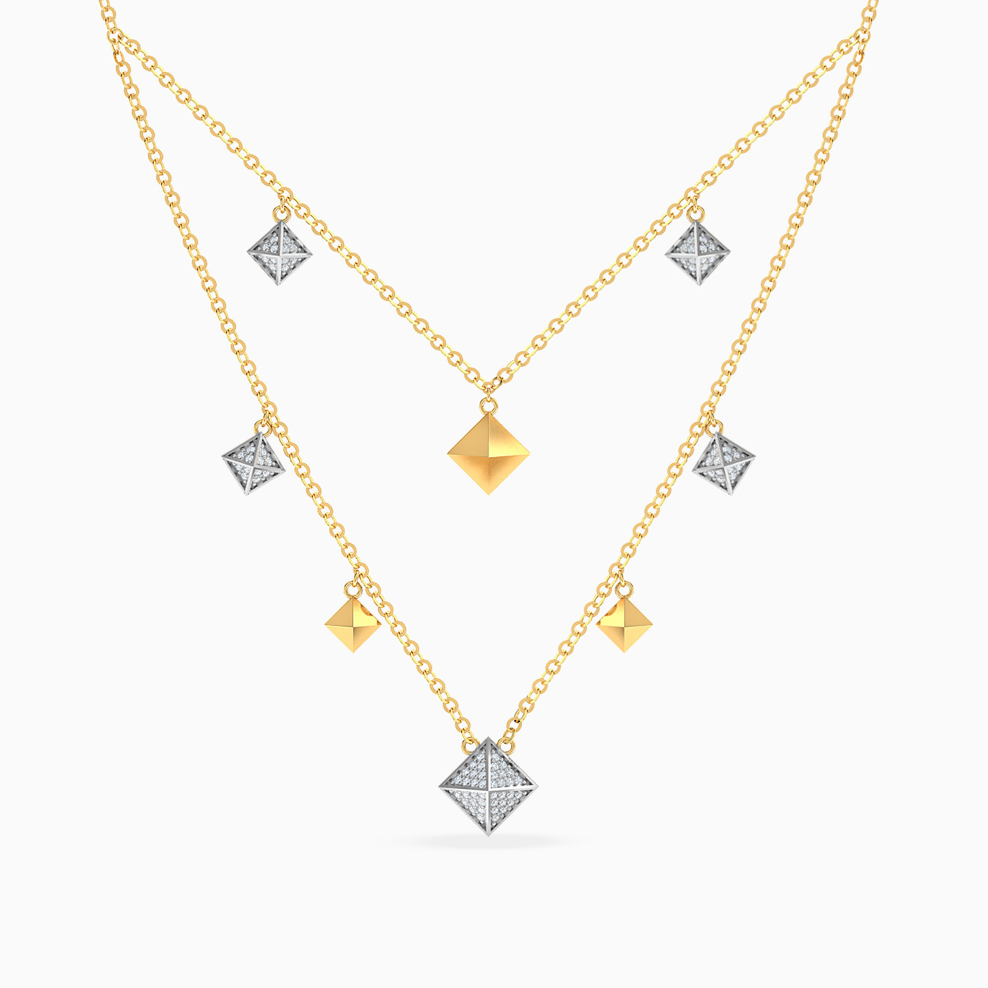 Polished Pyramids Diamond Charm Layered Necklace in 18K Gold Polished Pyramids Diamond Charm Layered Necklace in 18K Gold