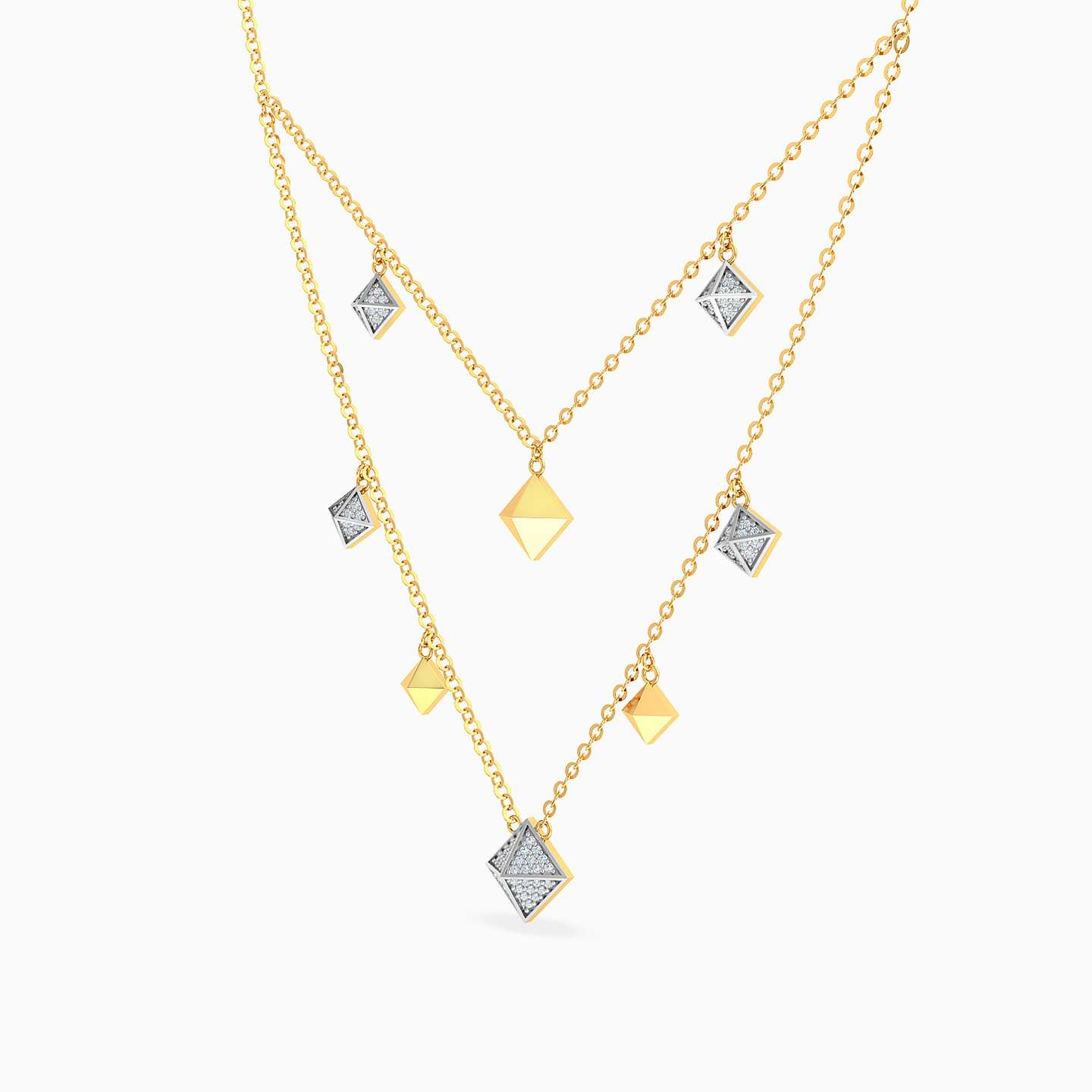 Polished Pyramids Diamond Charm Layered Necklace in 18K Gold - 2 Polished Pyramids Diamond Charm Layered Necklace in 18K Gold - 2