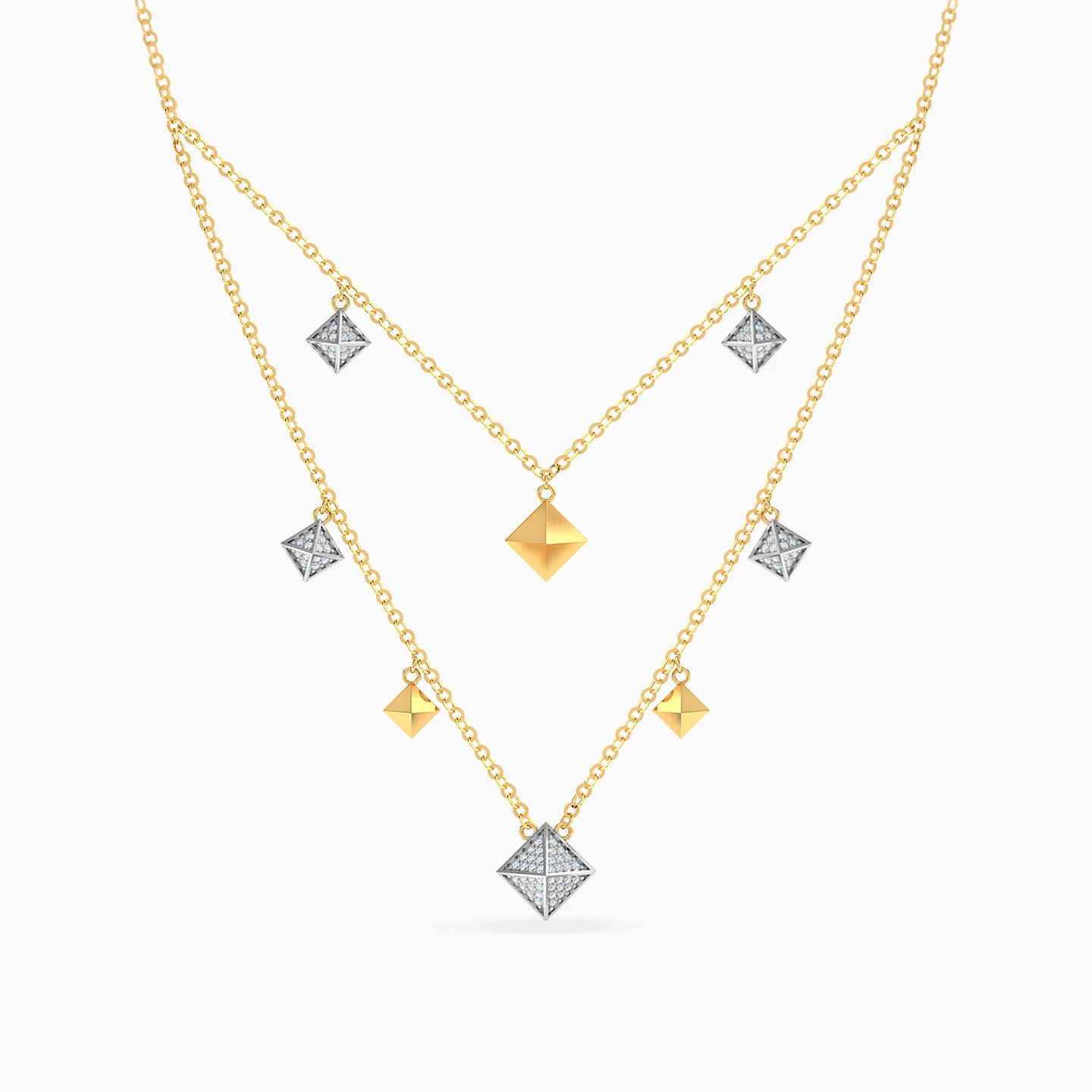 Polished Pyramids Diamond Charm Layered Necklace in 18K Gold - 3 Polished Pyramids Diamond Charm Layered Necklace in 18K Gold - 3