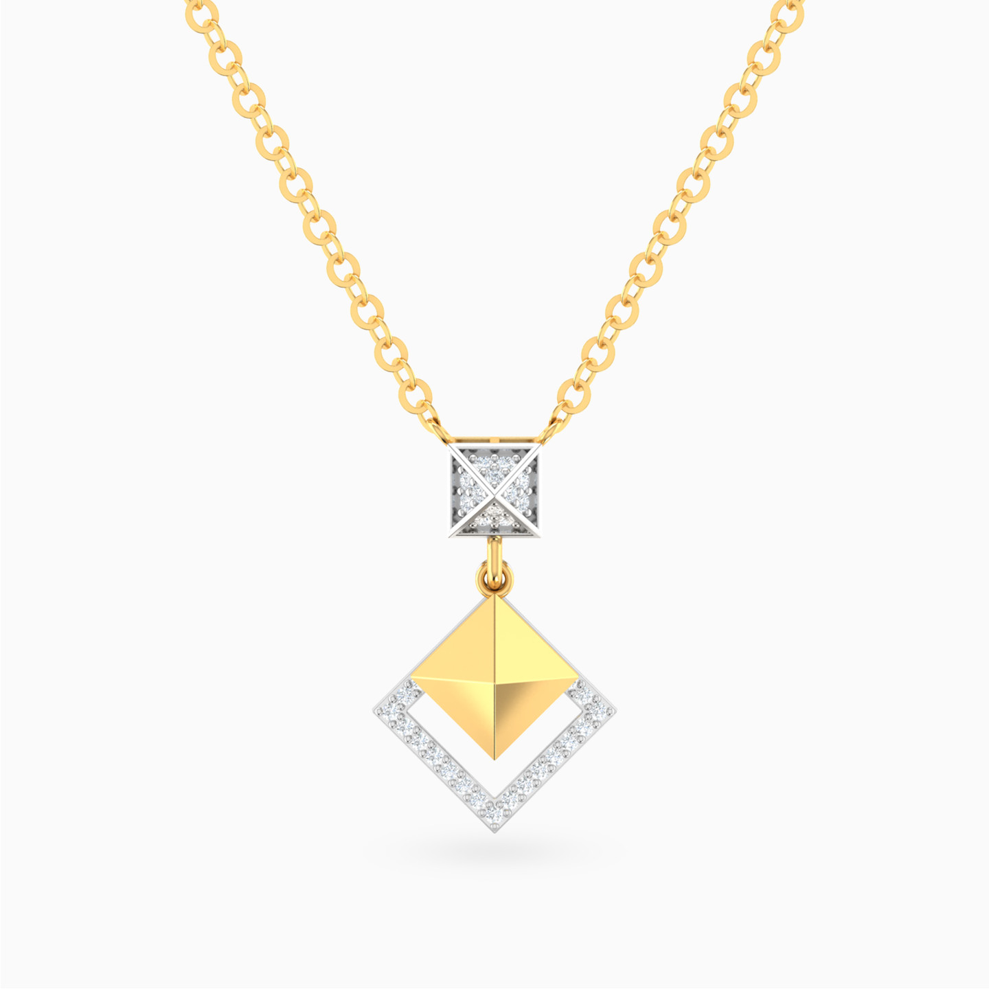 Pyramid & Halo Diamond Necklace in 18K Gold Pyramid & Halo Diamond Necklace in 18K Gold