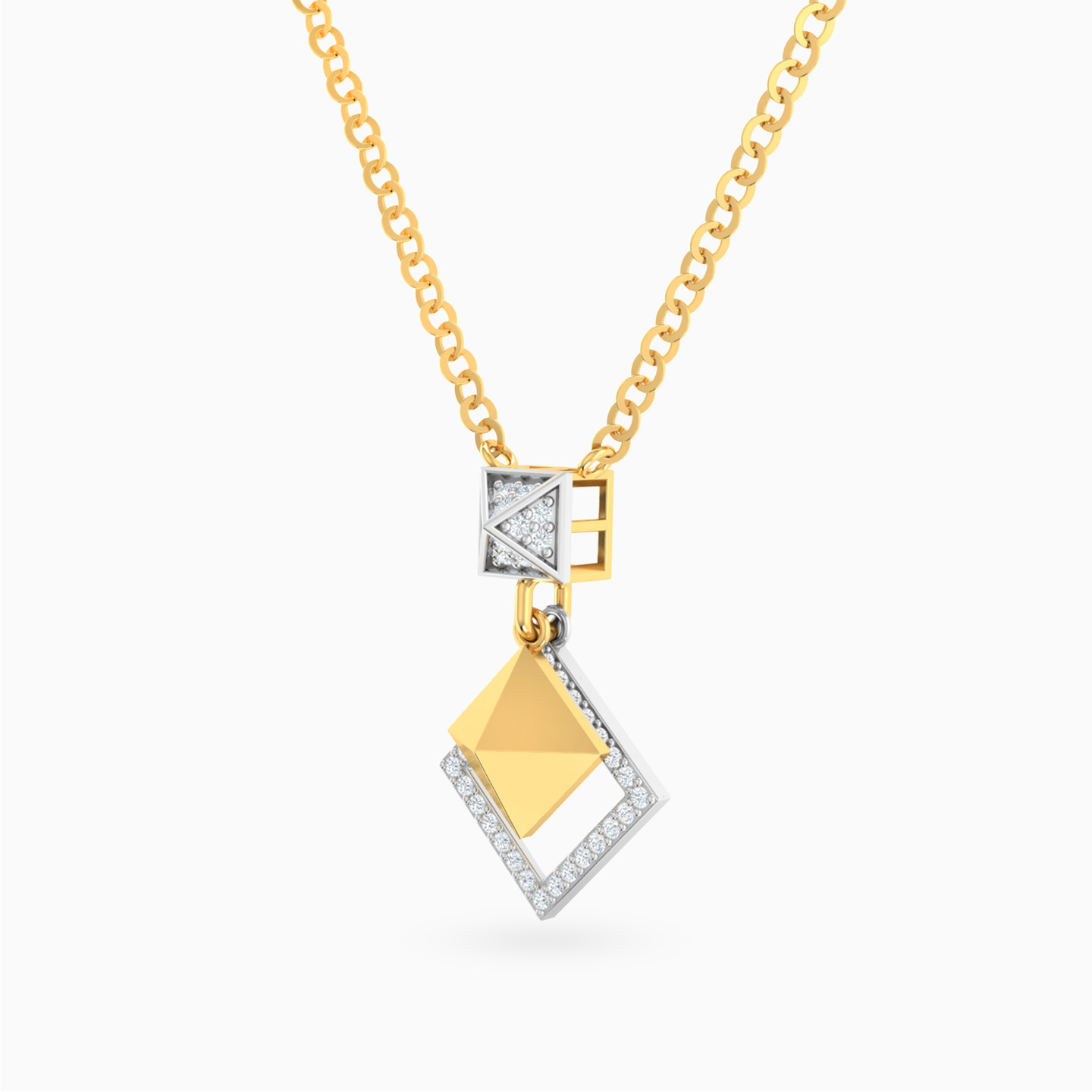 Pyramid & Halo Diamond Necklace in 18K Gold - 2 Pyramid & Halo Diamond Necklace in 18K Gold - 2