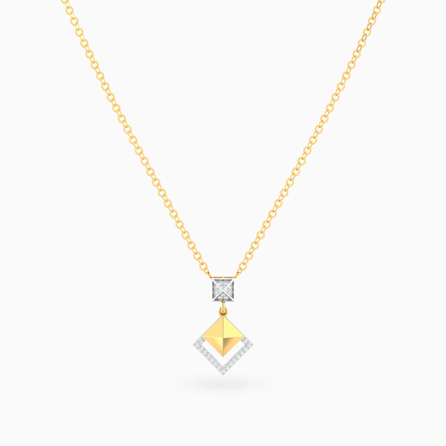 Pyramid & Halo Diamond Necklace in 18K Gold - 3 Pyramid & Halo Diamond Necklace in 18K Gold - 3