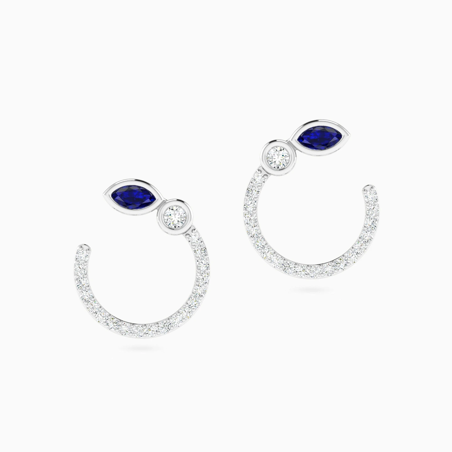 Open Circle Blue Stone & Diamond Stud Earrings in 18K Gold - 3 Open Circle Blue Stone & Diamond Stud Earrings in 18K Gold - 3