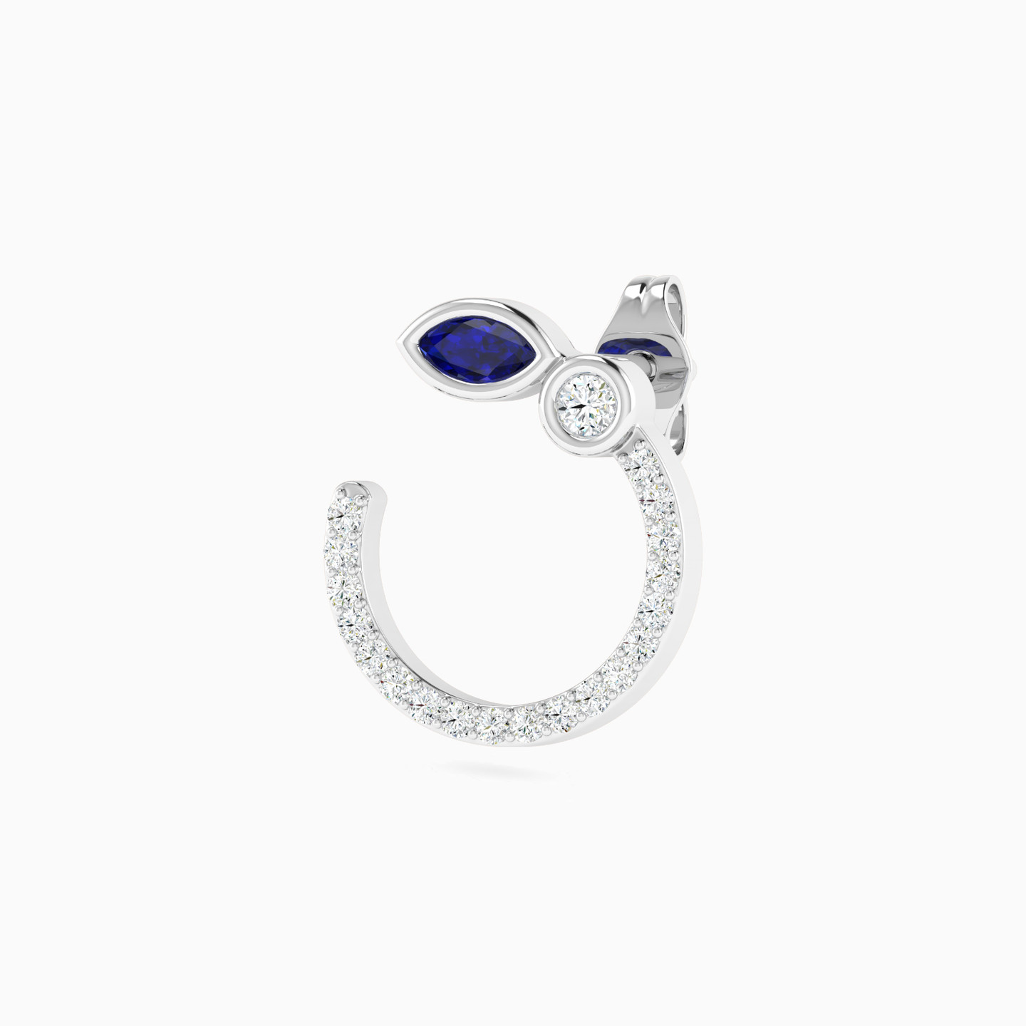Open Circle Blue Stone & Diamond Stud Earrings in 18K Gold - 4 Open Circle Blue Stone & Diamond Stud Earrings in 18K Gold - 4