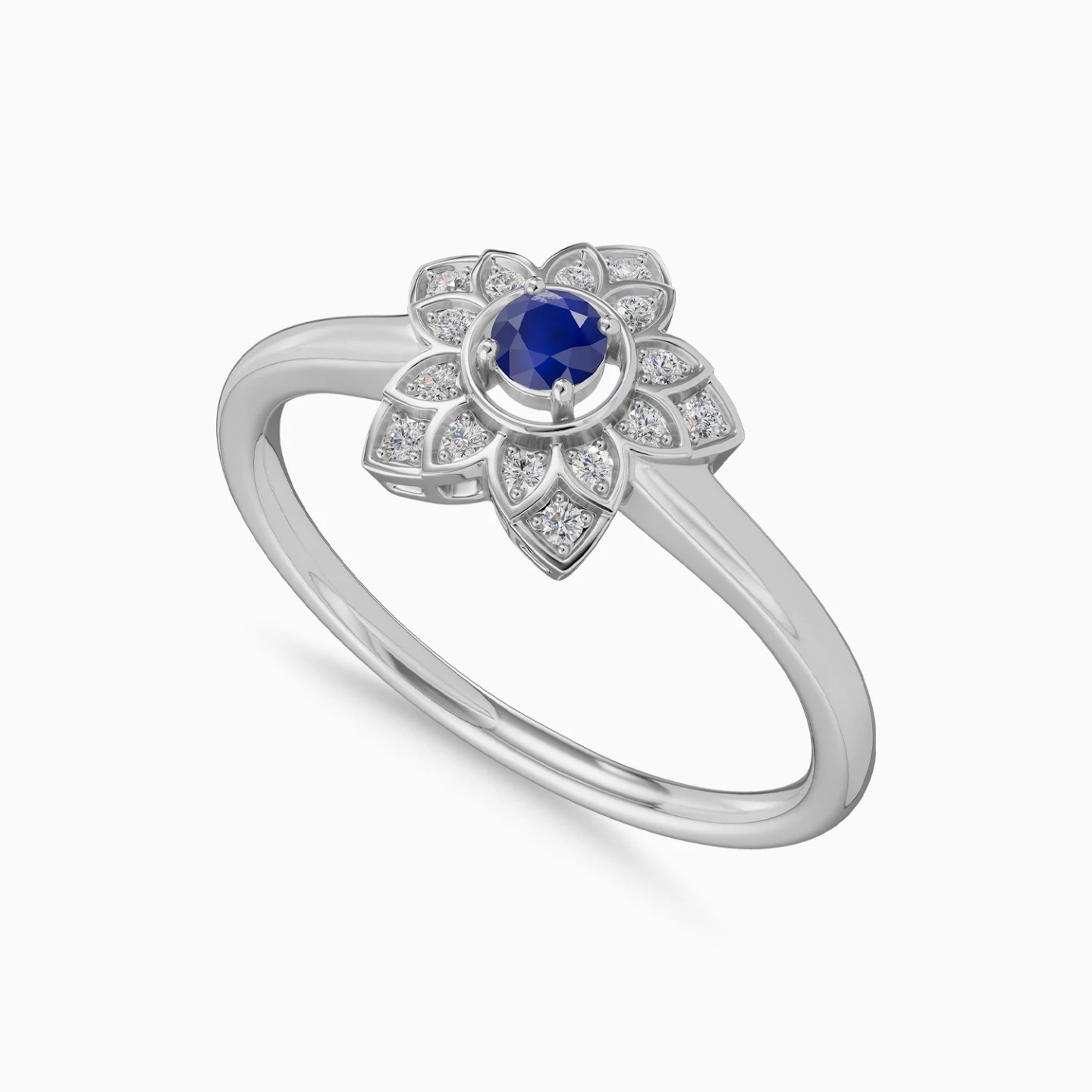 Detailed Flower Blue Stone & Diamond Ring in 18K Gold - 3 Detailed Flower Blue Stone & Diamond Ring in 18K Gold - 3