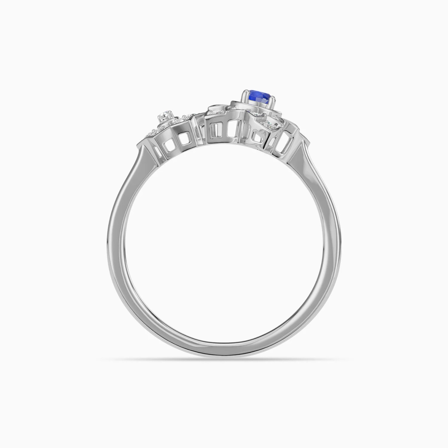 Detailed Flowers Blue Stone & Diamond Open Ring in 18K Gold - 4 Detailed Flowers Blue Stone & Diamond Open Ring in 18K Gold - 4