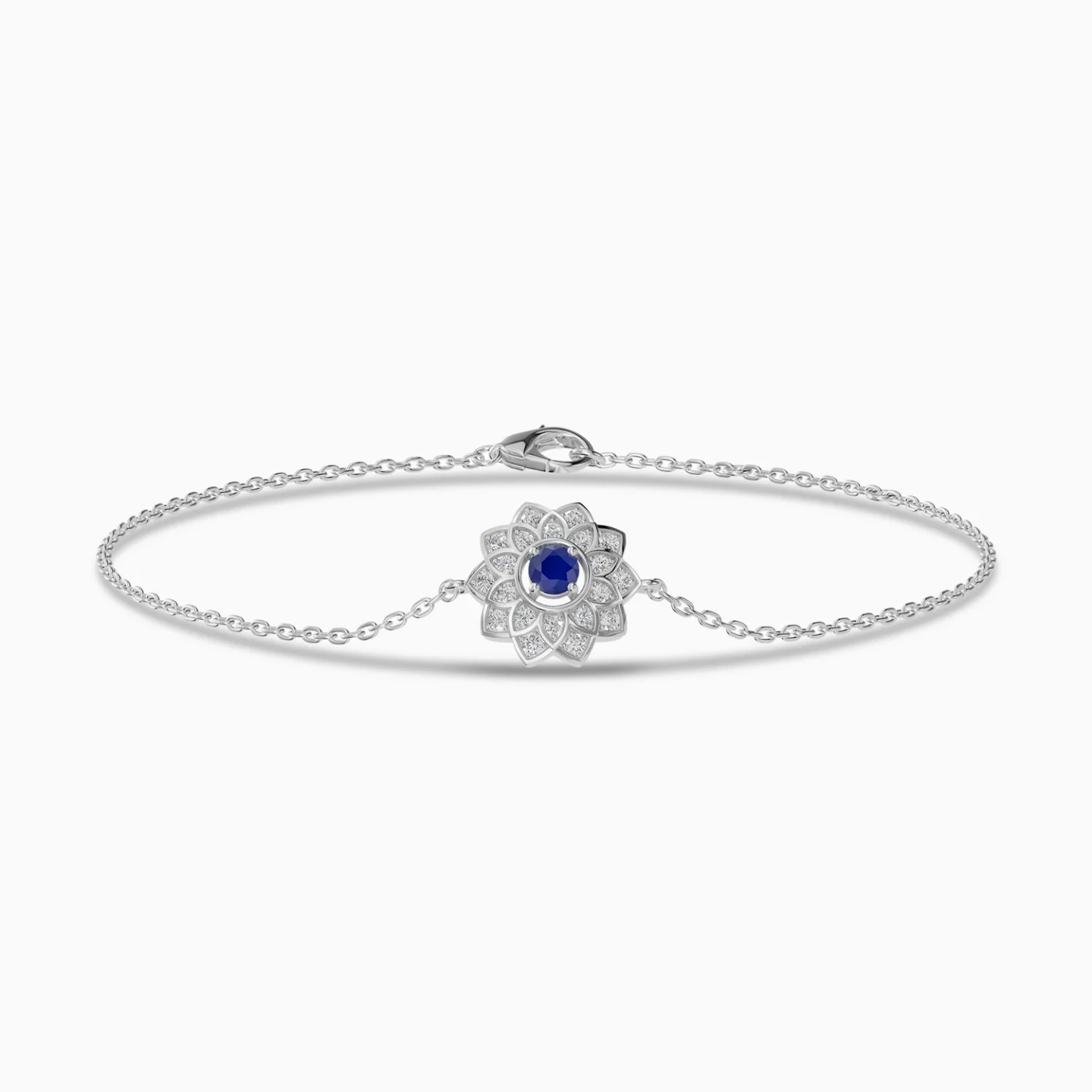 Layered Flower Blue Stone & Diamond Chain Bracelet in 18K Gold Layered Flower Blue Stone & Diamond Chain Bracelet in 18K Gold