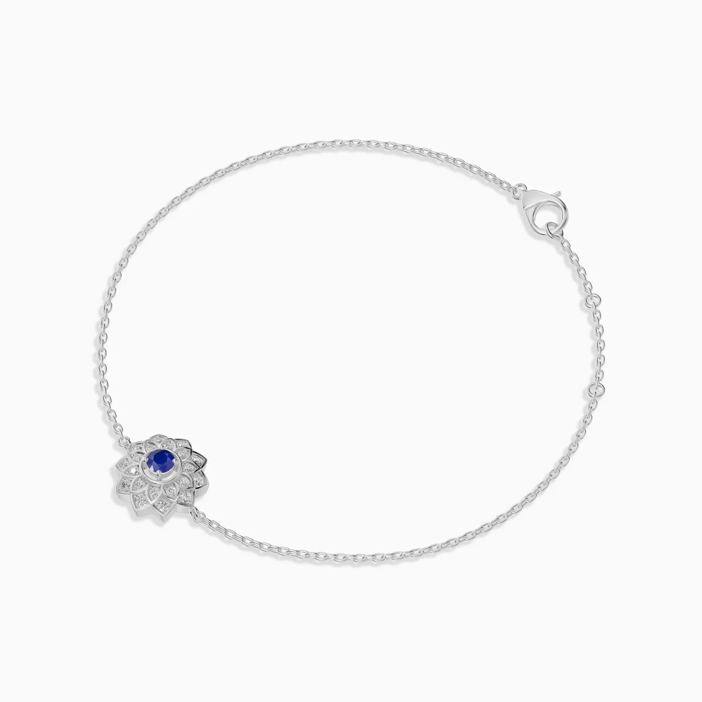 Layered Flower Blue Stone & Diamond Chain Bracelet in 18K Gold - 3 Layered Flower Blue Stone & Diamond Chain Bracelet in 18K Gold - 3