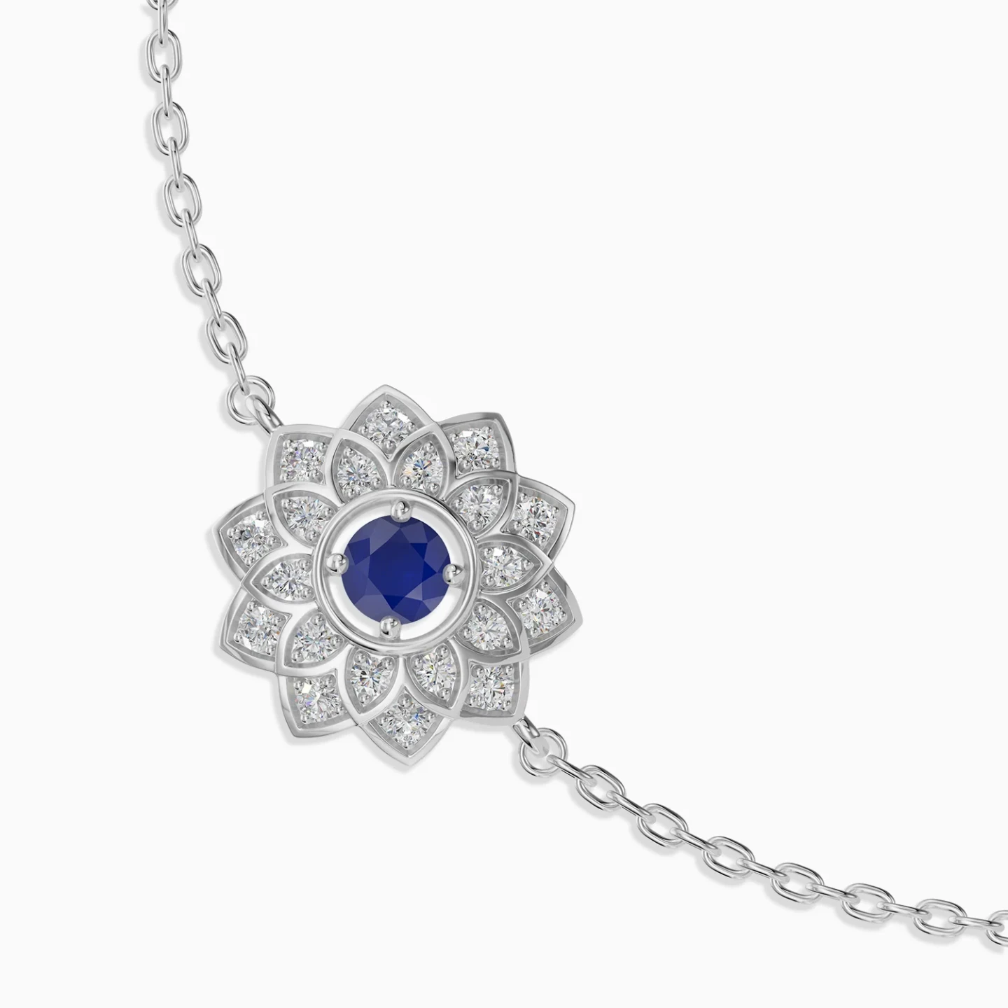 Layered Flower Blue Stone & Diamond Chain Bracelet in 18K Gold - 4 Layered Flower Blue Stone & Diamond Chain Bracelet in 18K Gold - 4