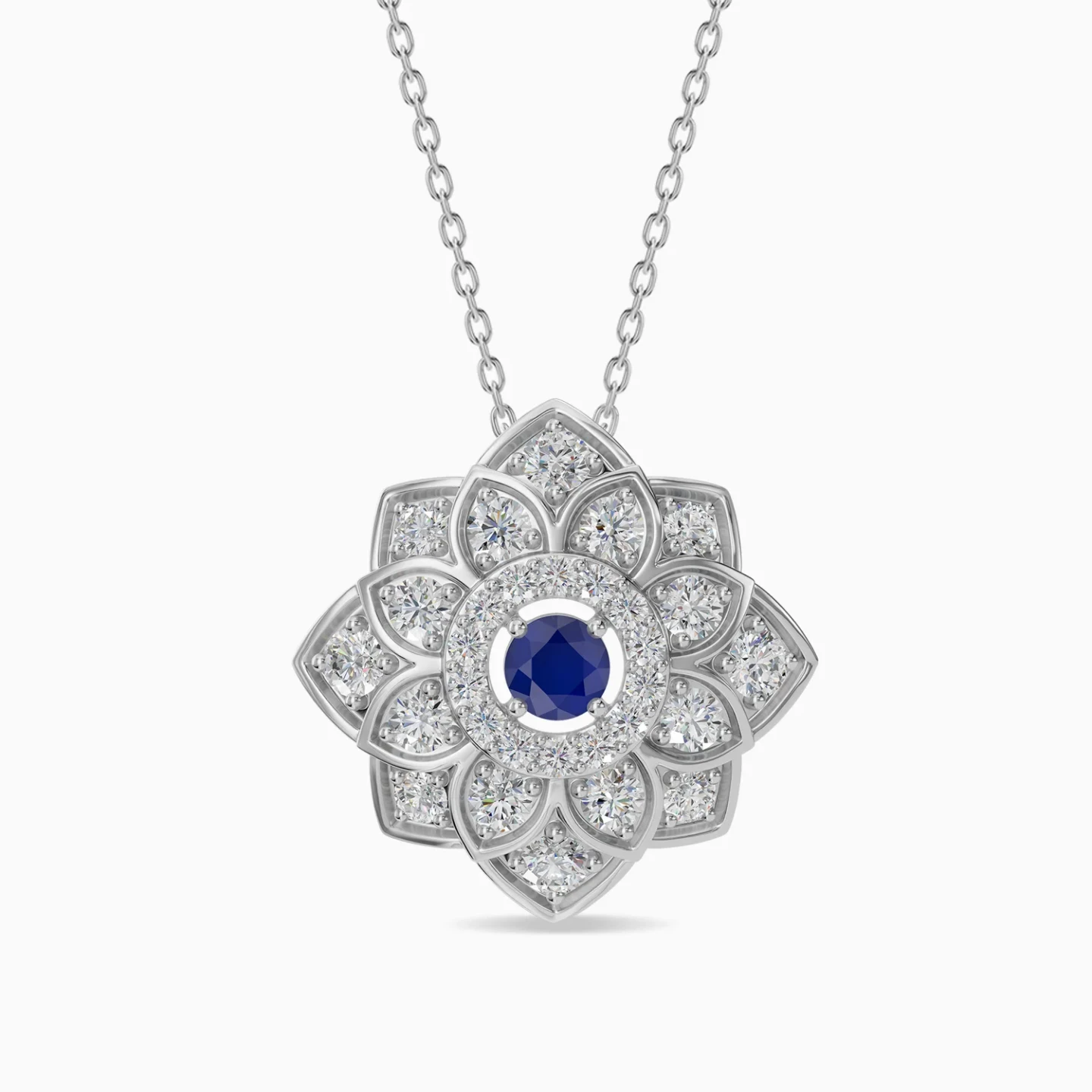 Layered Flower Blue Stone & Diamond Necklace in 18K Gold Layered Flower Blue Stone & Diamond Necklace in 18K Gold
